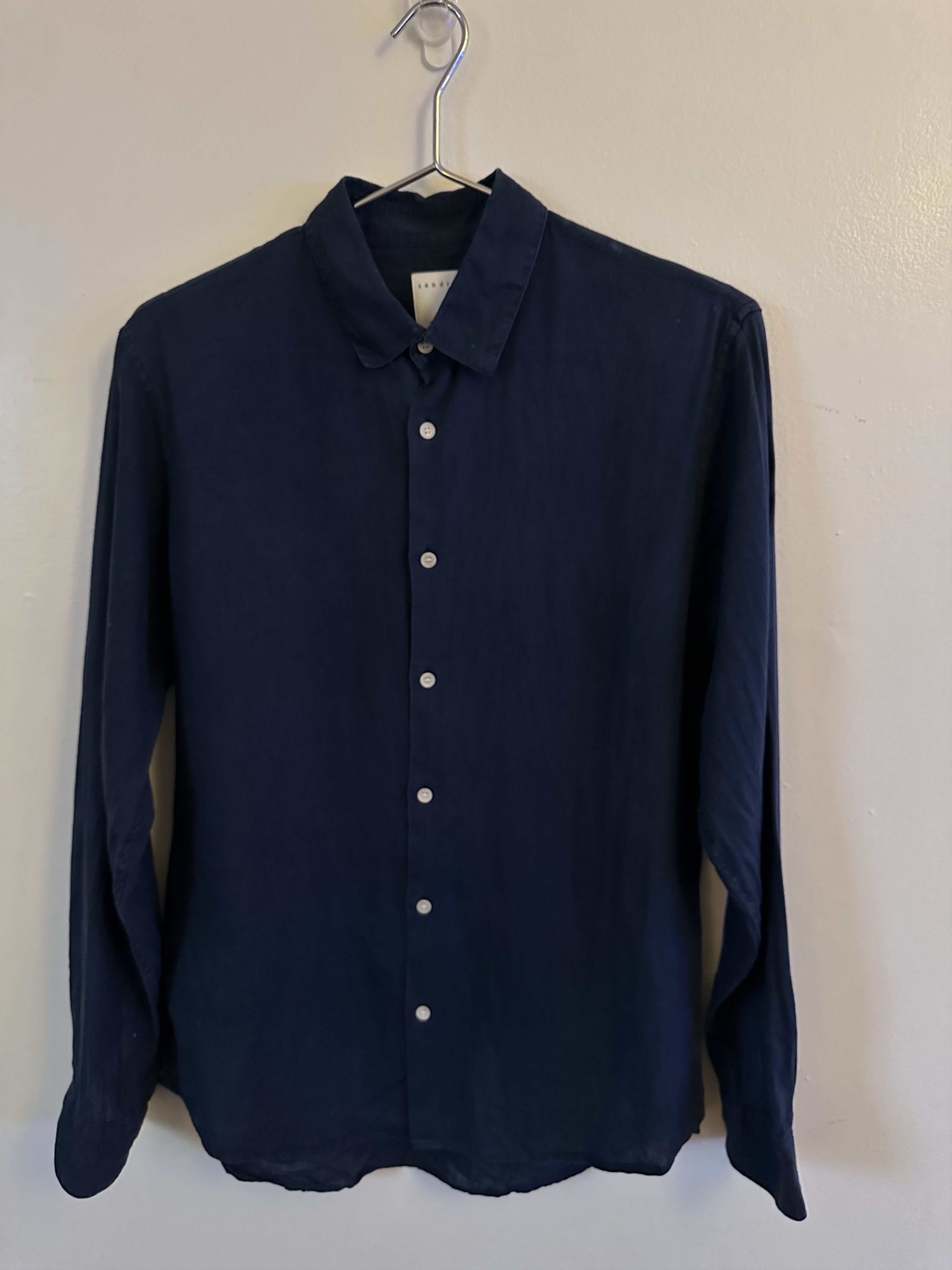 Sandro Sandro Navy Linen Shirt Size US S / EU 44-46 / 1 - 1 Thumbnail