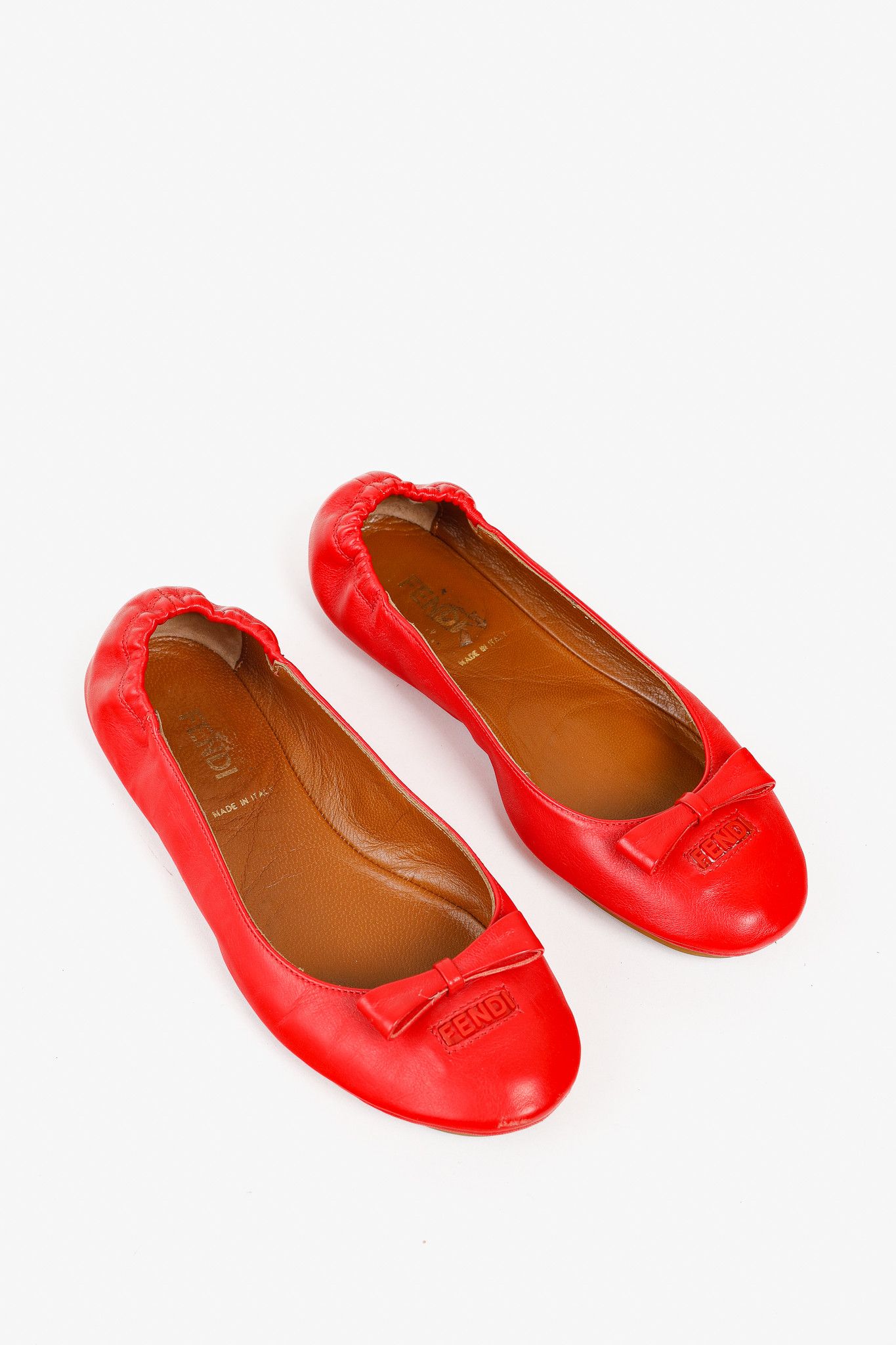 Fendi Fendi Coral Red Leather Bow Scrunch Ballet Flats Size US 7.5 / IT 37.5 - 1 Thumbnail