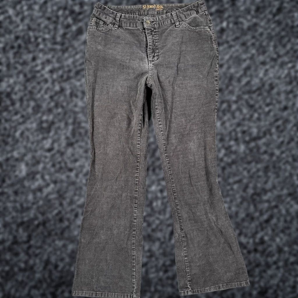 Vintage St. John's Bay Chino Pants Dark Gray Women's 12P Corduroy Flat Front Bootcut Pockets Petite Boys? Size 34" / US 12 / IT 48 - 1 Thumbnail