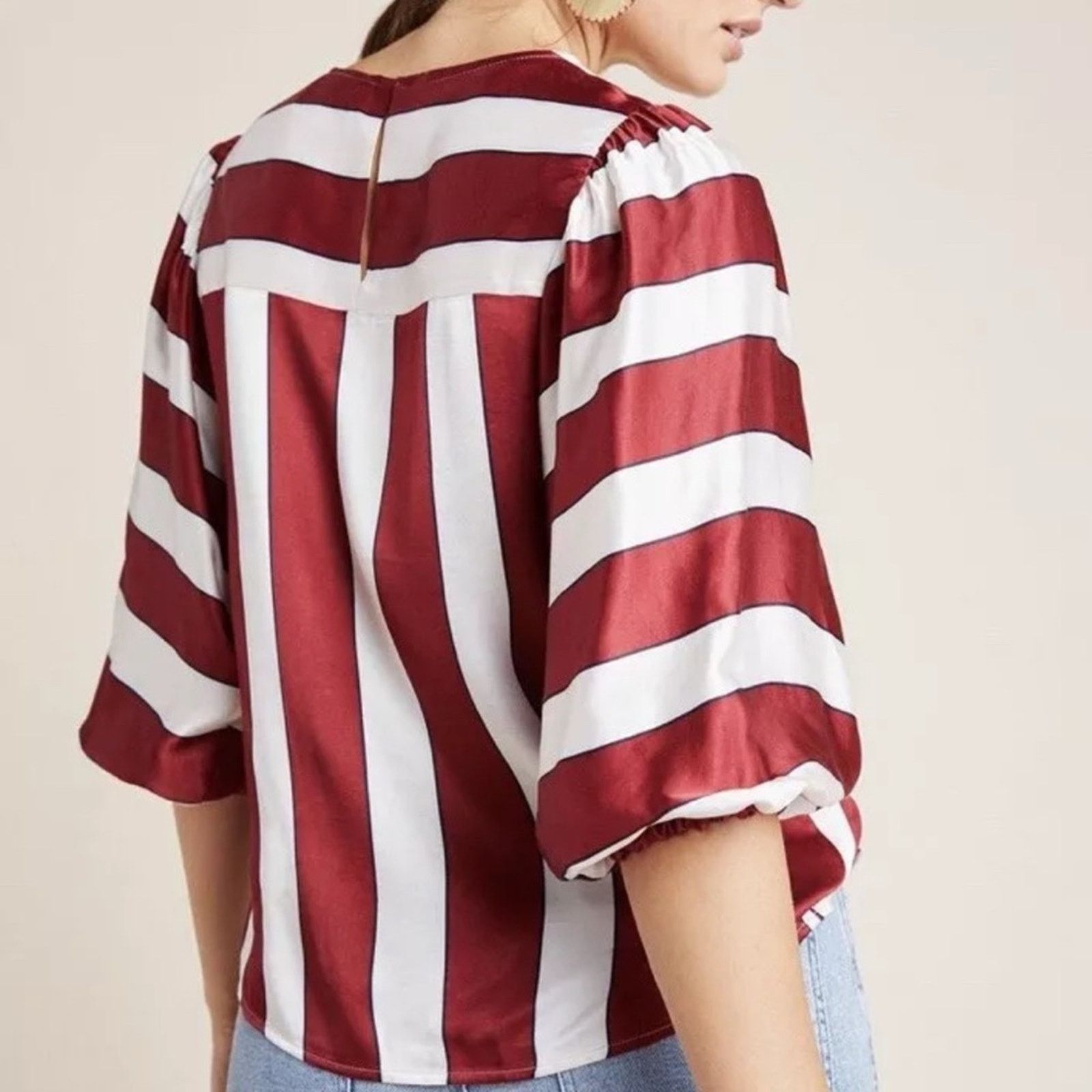 Anthropologie Anthropologie Maeve Maria Striped Blouse Top Puff Sleeve 10 Size L / US 10 / IT 46 - 5 Thumbnail