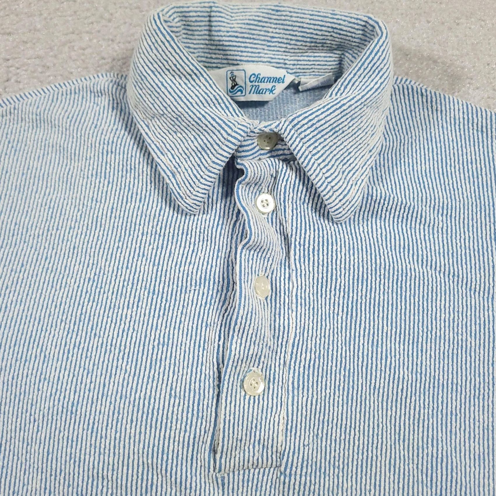 Vintage Channel Mark Polo Shirt Mens M Blue White Striped 3 Button Collared Cotton Shirt Size US M / EU 48-50 / 2 - 4 Thumbnail