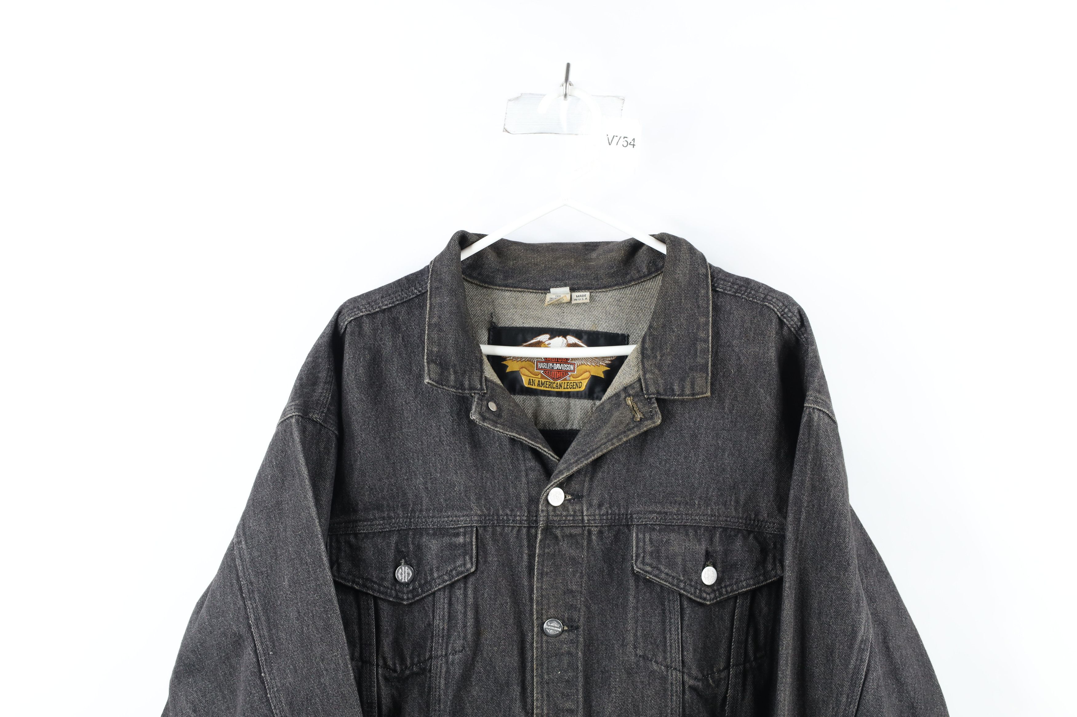 Harley Davidson × Vintage Vintage 90s Harley Davidson Leather Denim Trucker Jacket Size US XL / EU 56 / 4 - 2 Thumbnail