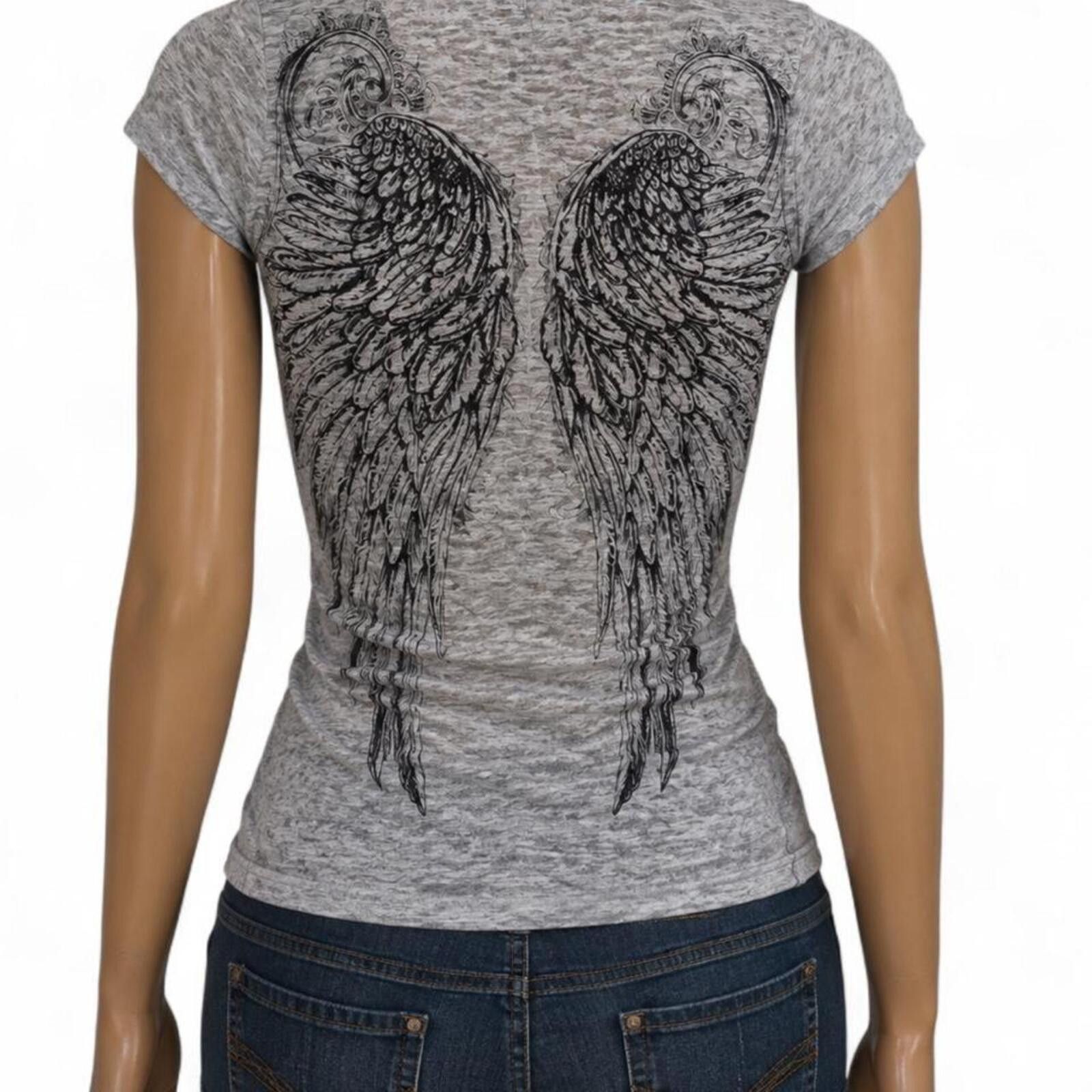 Other Y2K 2000s Grey Angel Wing Affliction-Style Graphic Tee Size S / US 4 / IT 40 - 1 Preview