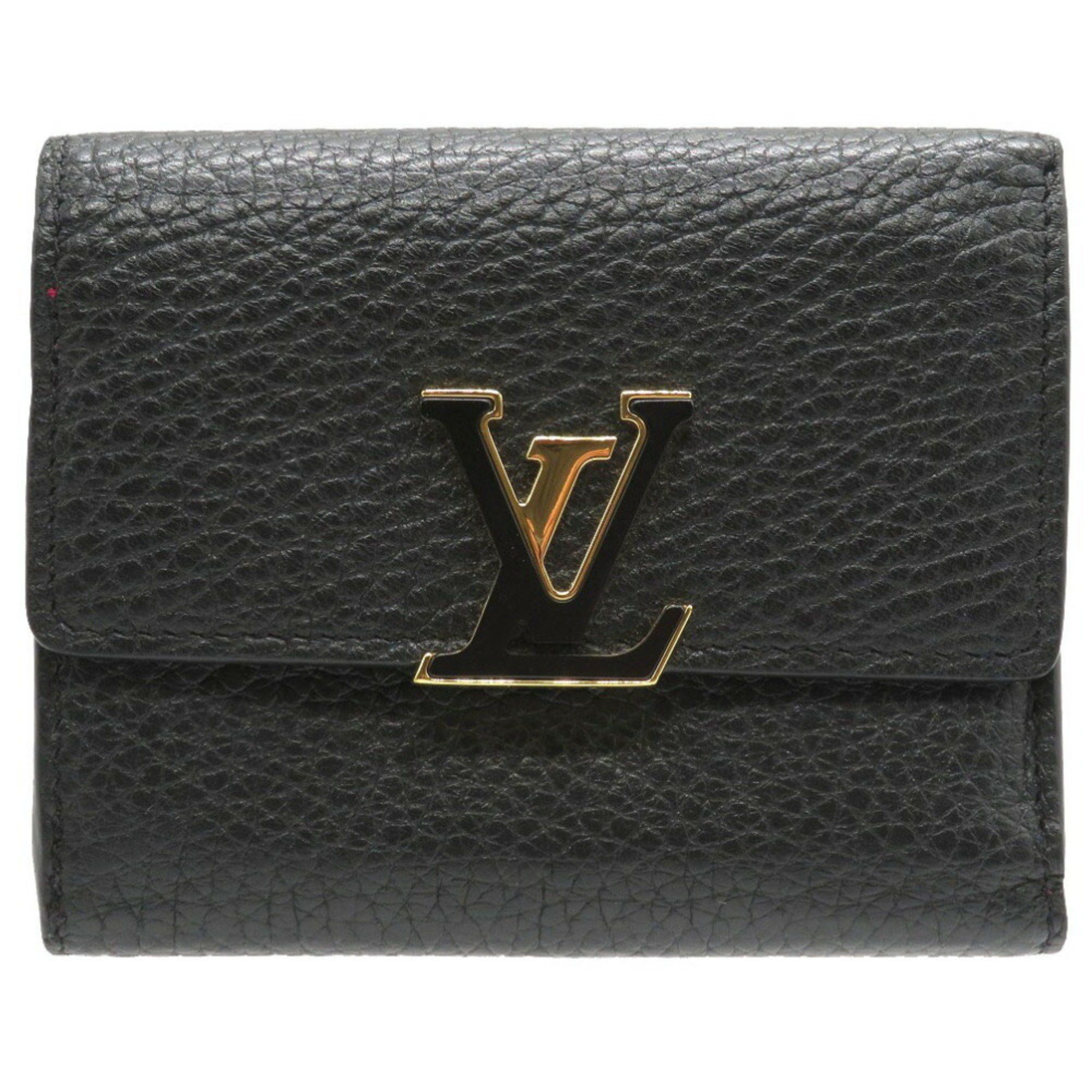 image of Louis Vuitton Portefeuille Capucines Compact Xs Leather Black M68587 Tri-Fold Wallet Lv 0119 Louis 