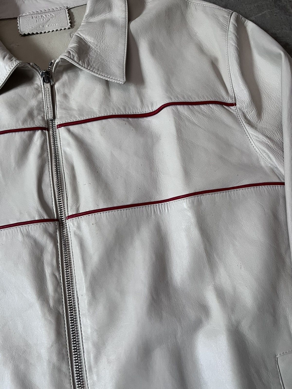 Prada Vintage Prada soft leather jacket white red line 90s Size US L / EU 52-54 / 3 - 4 Thumbnail