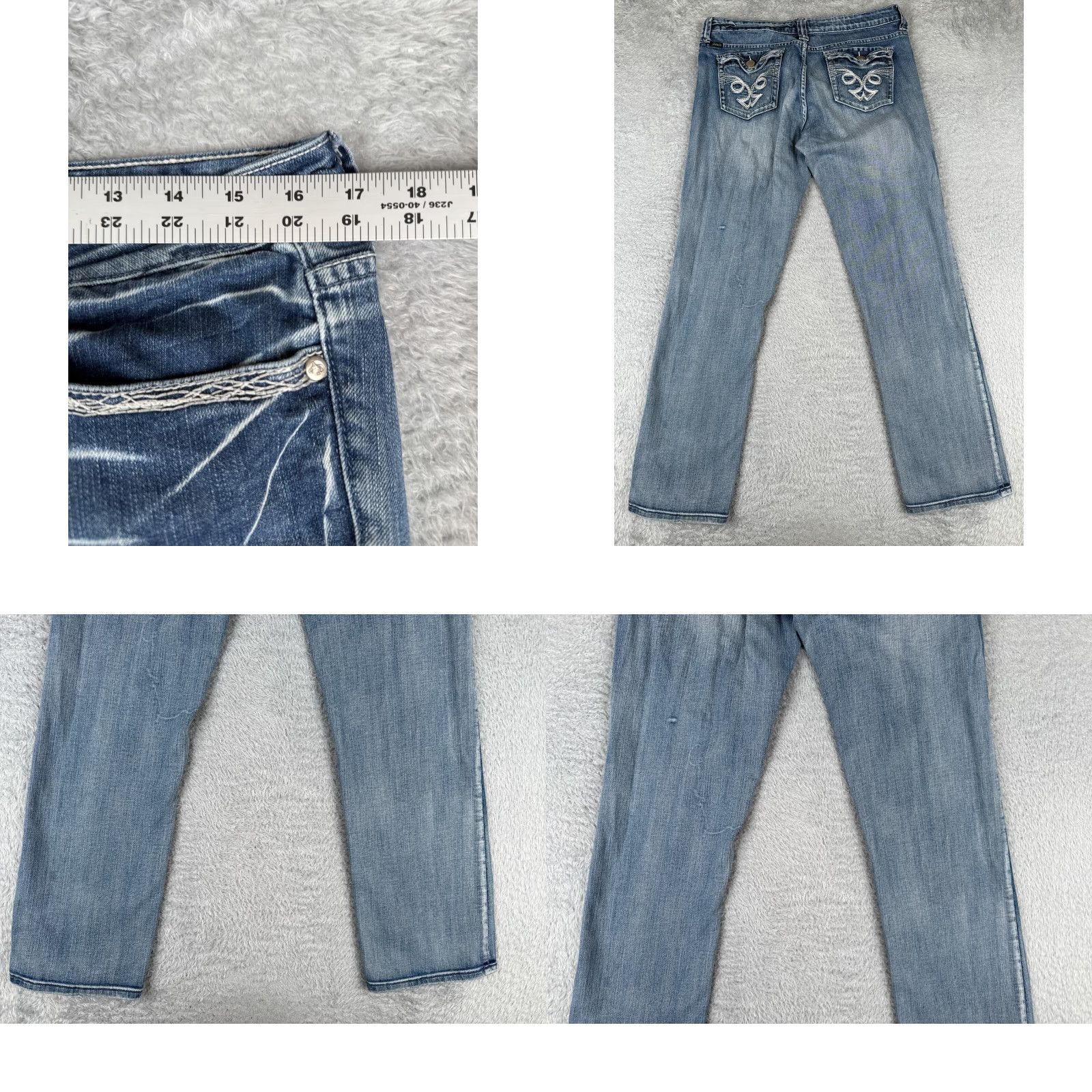 Denime Adiktd Jeans Women 12 Blue Denim Bootcut Distressed Embellished 33x31 Jeans Size 34" / US 12 / IT 48 - 9 Thumbnail