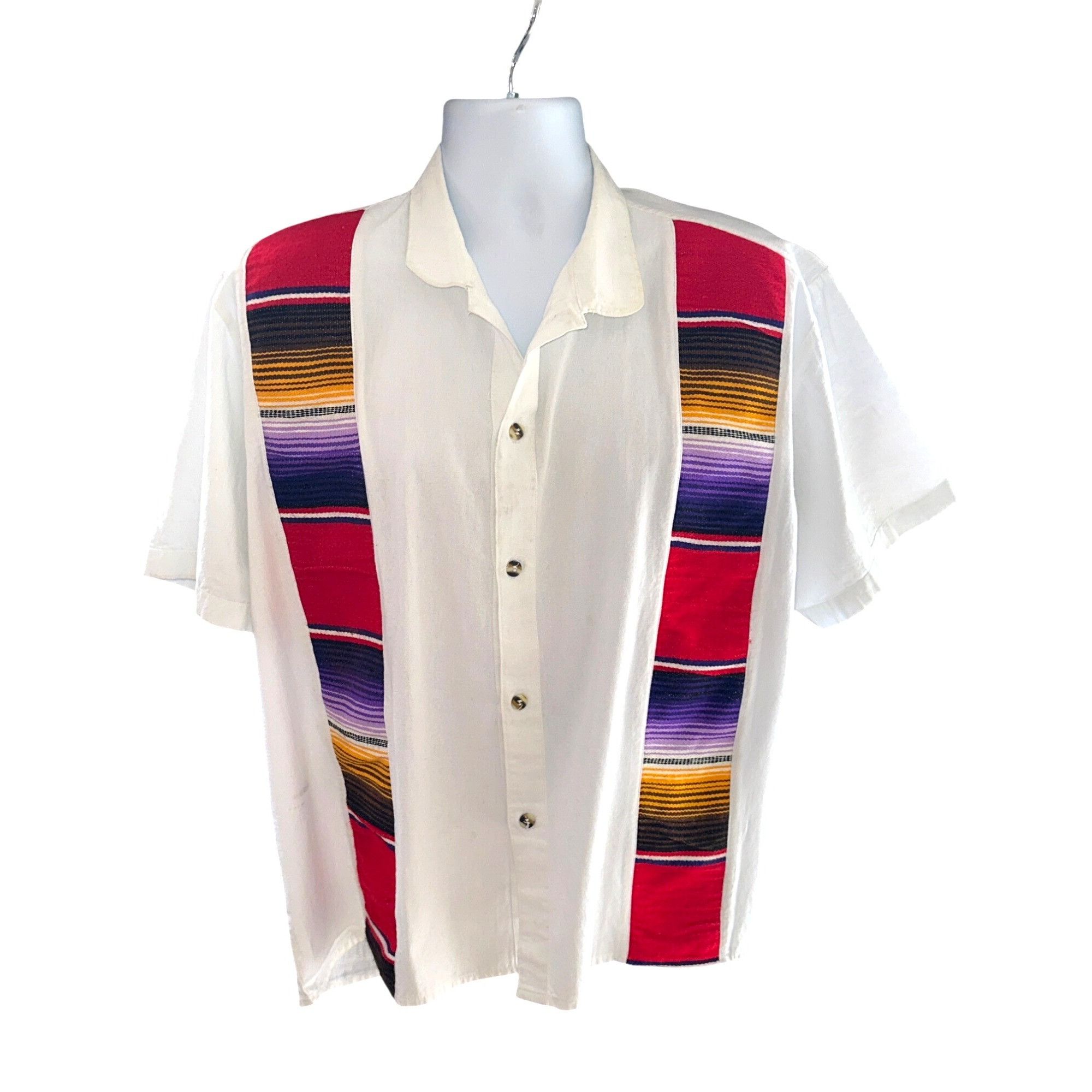 Other Mens XL White Mexican Guayabera Shirt Colorful Vertical Stri Size US XL / EU 56 / 4 - 1 Thumbnail
