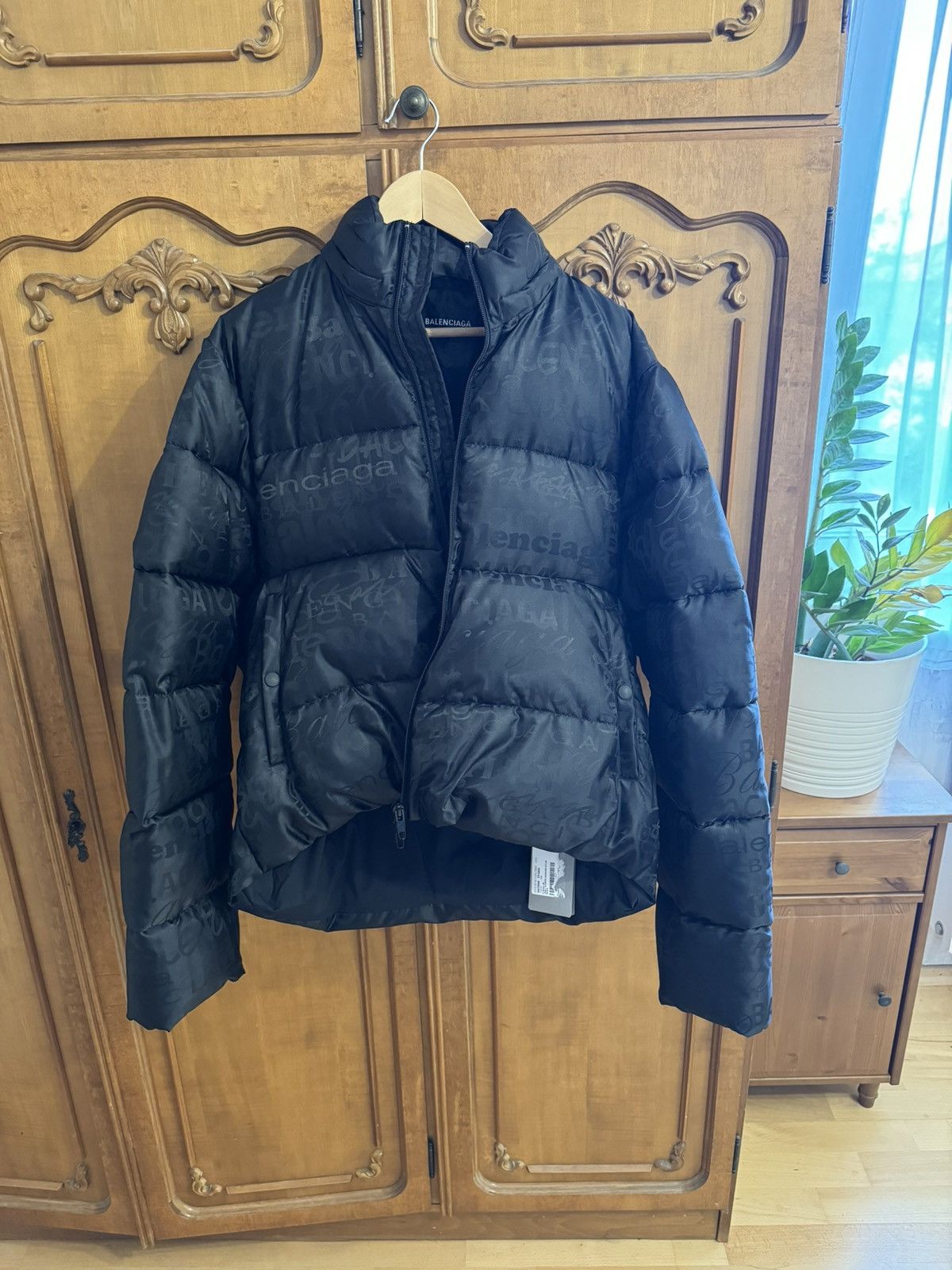 Image of Balenciaga All-Over C-Shape Puffer Jacket in Black, Men's (Size Small)