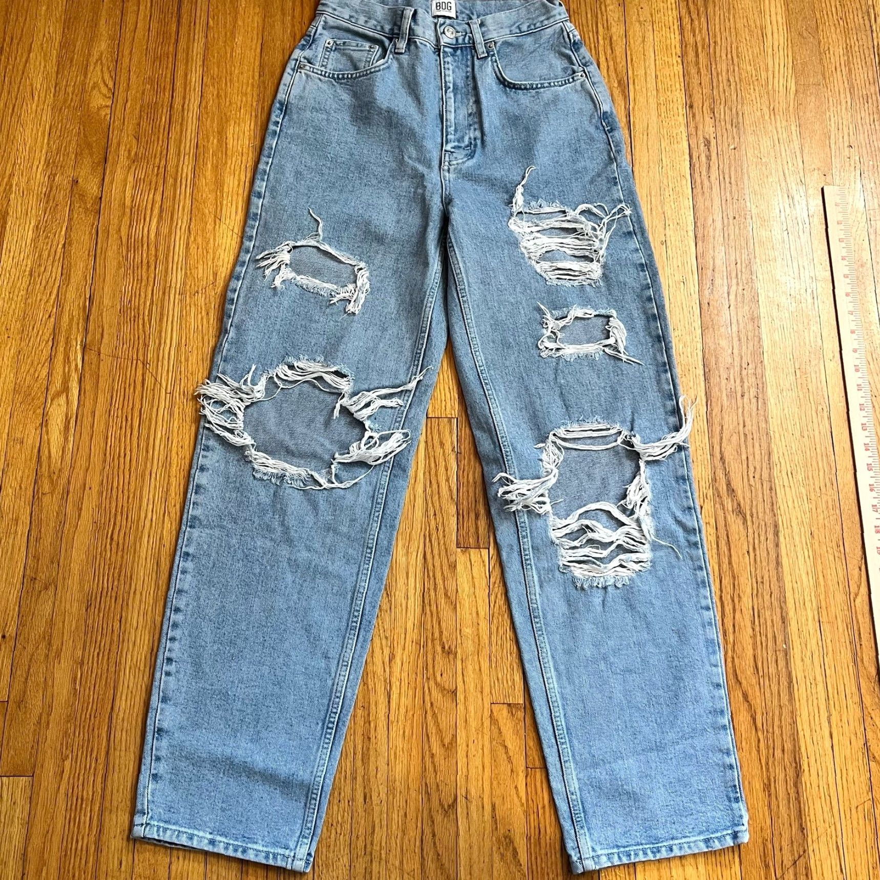 Bdg BDG Urban Outfitters Jeans Womens 27 High Rise Baggy Distressed Thrashed Denim Womens Jeans 27 Blue Size 27" / US 4 / IT 40 - 2 Thumbnail