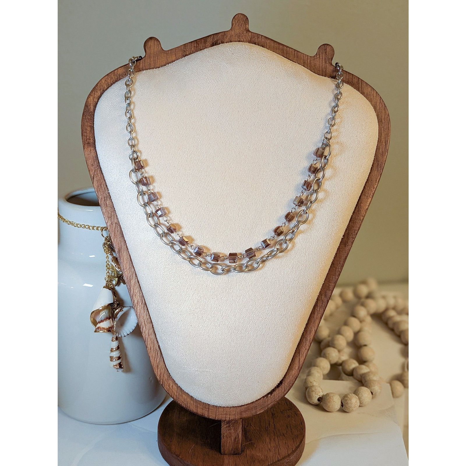 Vintage VTG 1980s 18" Cable Chain & Iridescent Crystal Bead Necklace Size ONE SIZE - 1 Thumbnail