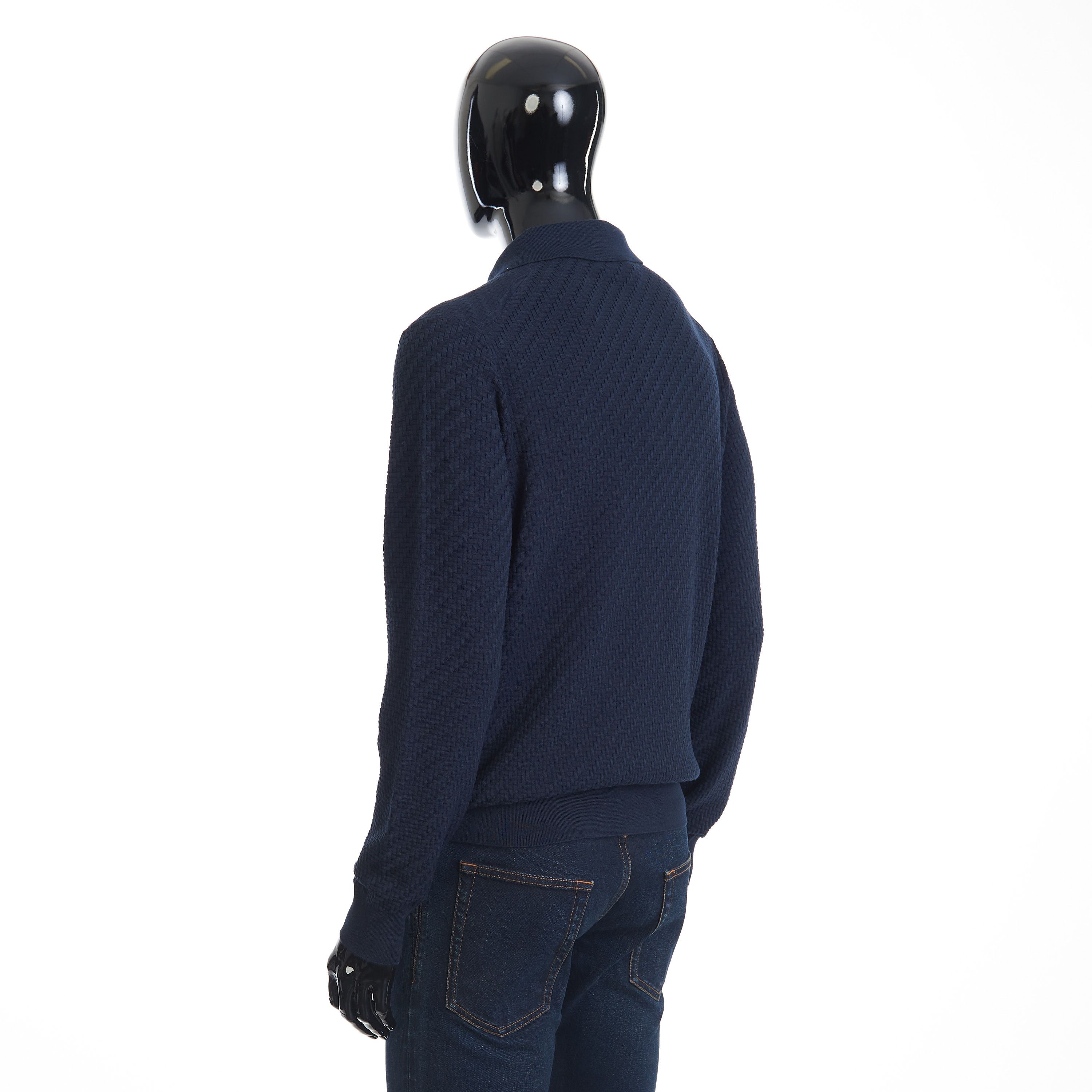 Brioni Navy Blue Cotton, Silk And Cashmere Trama Weave Polo Sweater Size US XXL / EU 58 / 5 - 4 Thumbnail