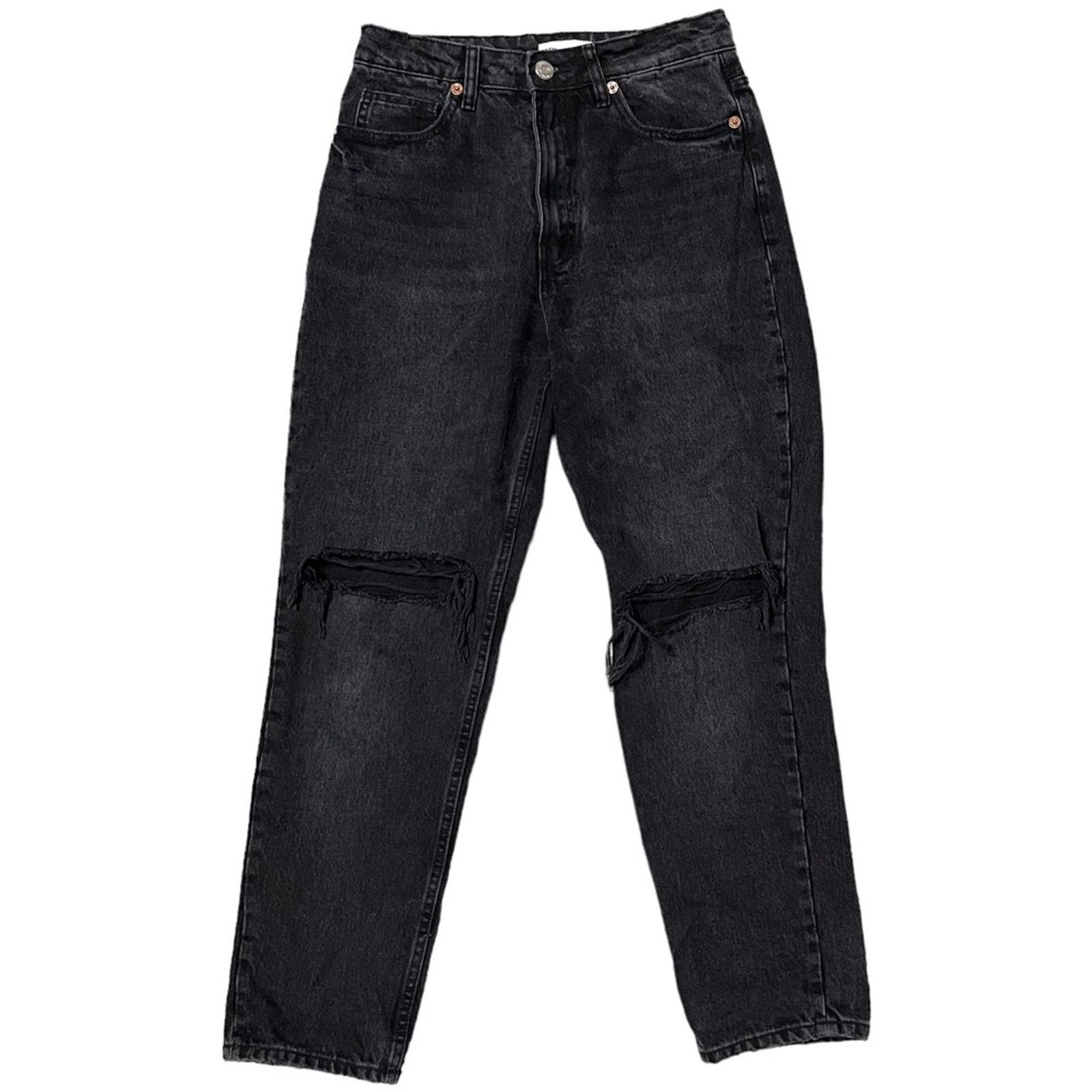 Zara Zara Distressed High Rise Mom Jeans Black Size 6 Size 28" / US 6 / IT 42 - 1 Thumbnail