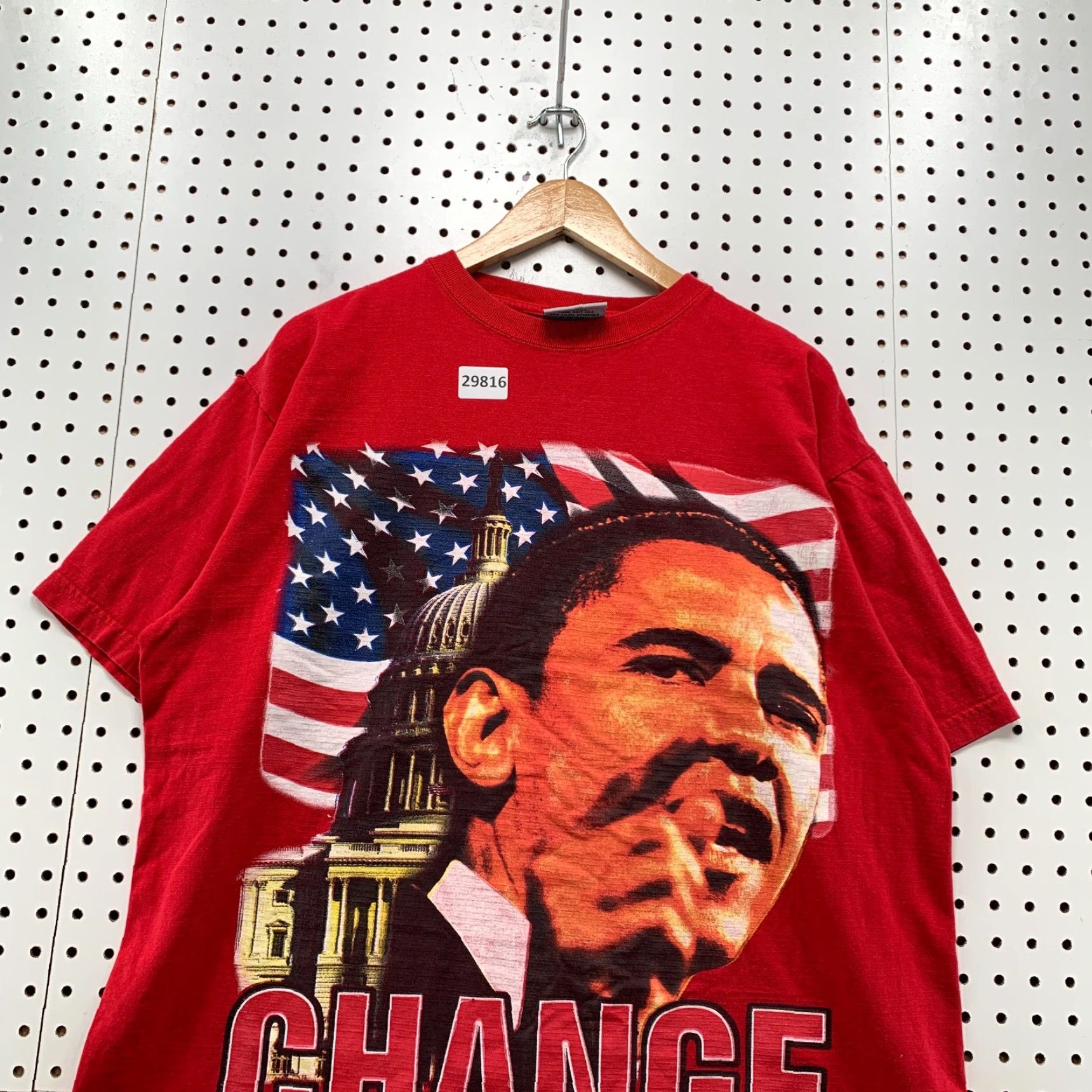 Vintage VINTAGE President Barack Obama CHANGE Shirt Red Mens XL USA Flag Presidential Size US XL / EU 56 / 4 - 5 Thumbnail