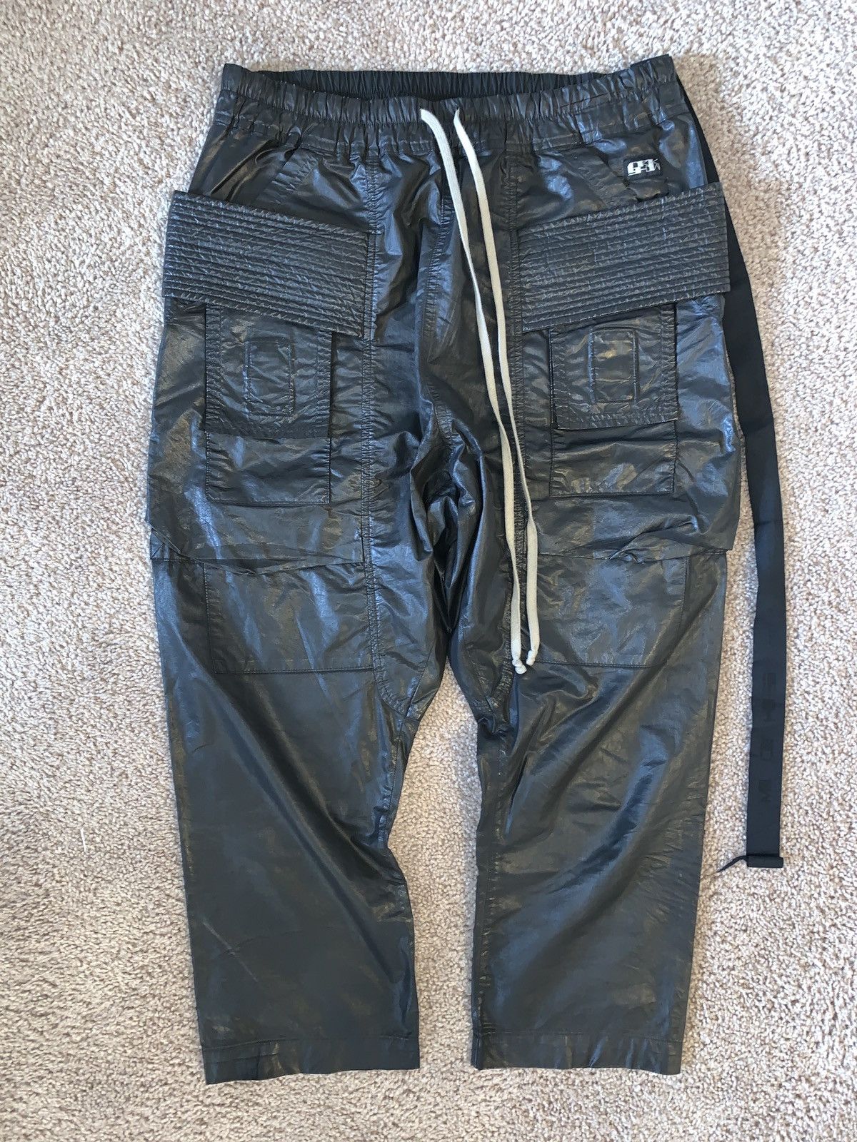 Rick Owens Drkshdw BLACK WAX POPLIN CREATCH DRKSHDW LOOSE CROP FIT CARGO PANTS Size US 31 - 1 Thumbnail