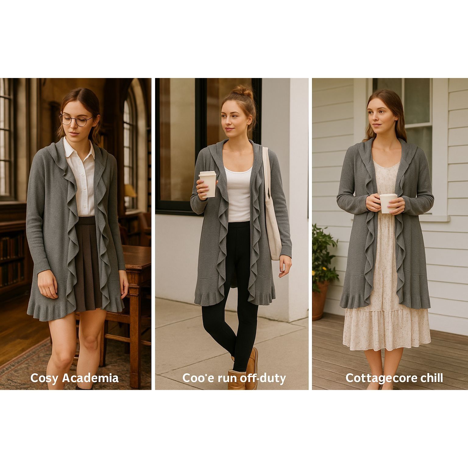 Other Only Mine Women Merino Wool Cardi Gray M Ruffle Trim Cozy Ac Size M / US 6-8 / IT 42-44 - 1 Thumbnail