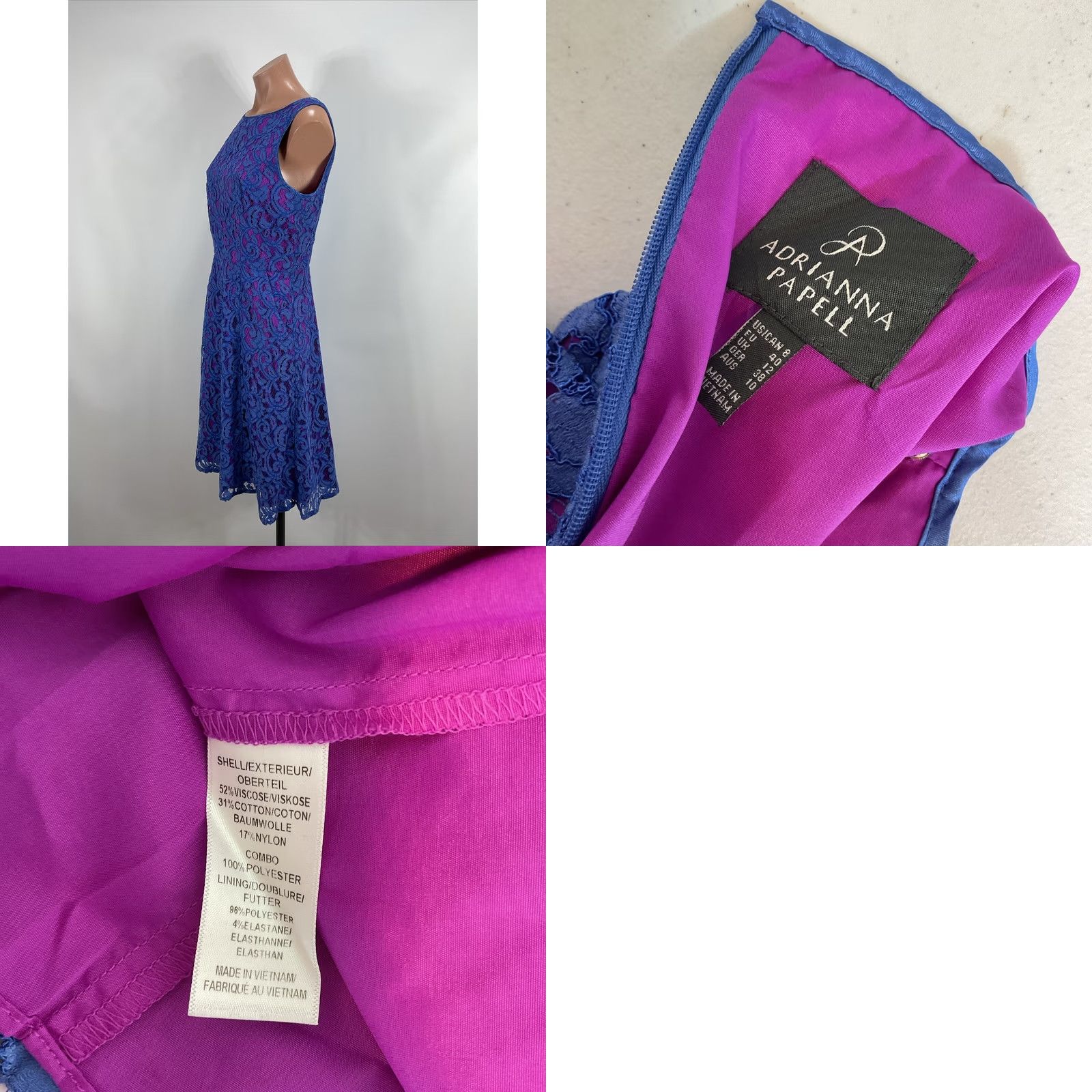 Adrianna Papell Adrianna Papell Dress Womens 8 Purple Blue Round Neck Sleeveless Lace Line Size M / US 6-8 / IT 42-44 - 8 Thumbnail