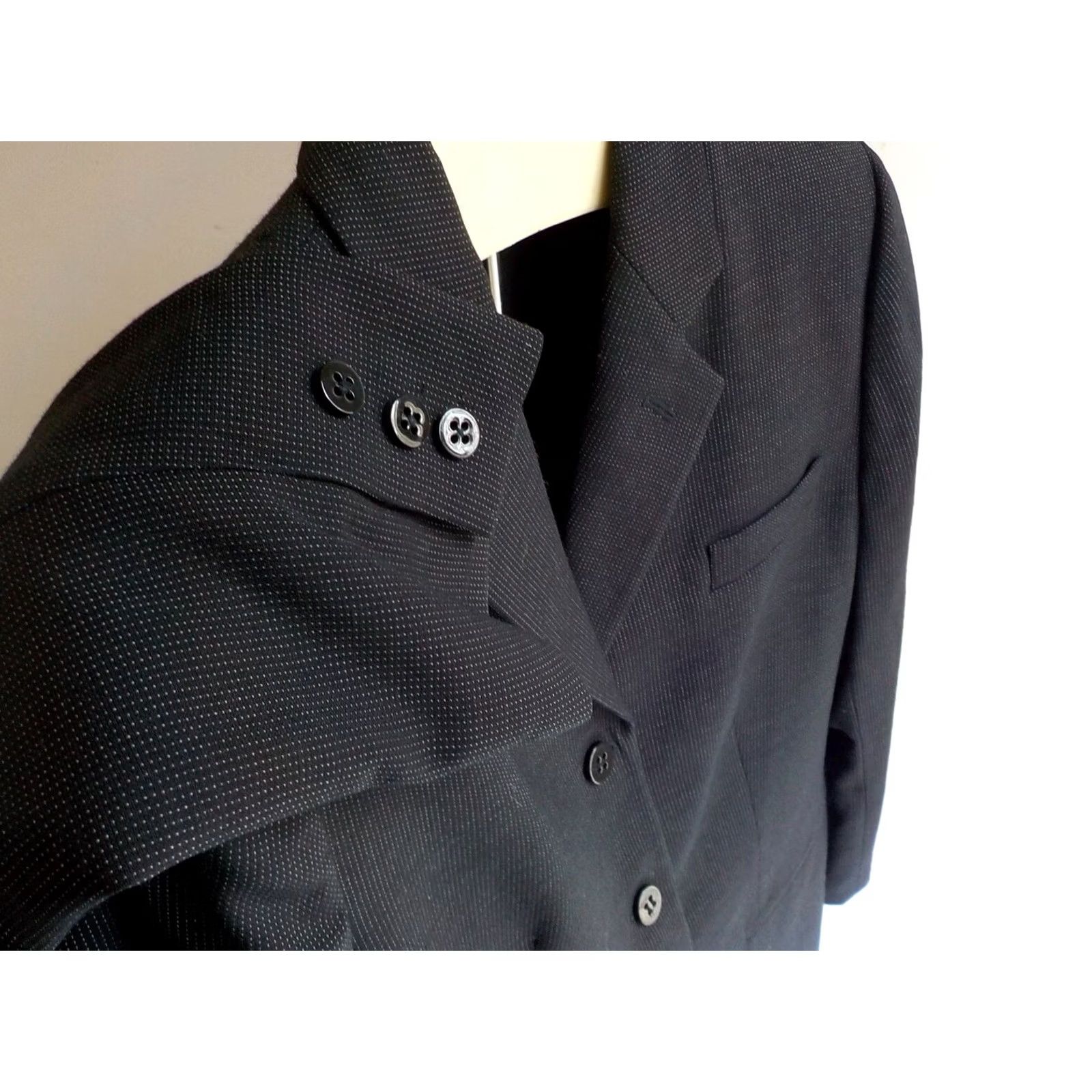 Armani VINTAGE Armani Collezioni Blazer WOMEN Black Dotted Wool 3 Button Size 12 Italy Blazer Women Size XL / US 12-14 / IT 48-50 - 5 Thumbnail