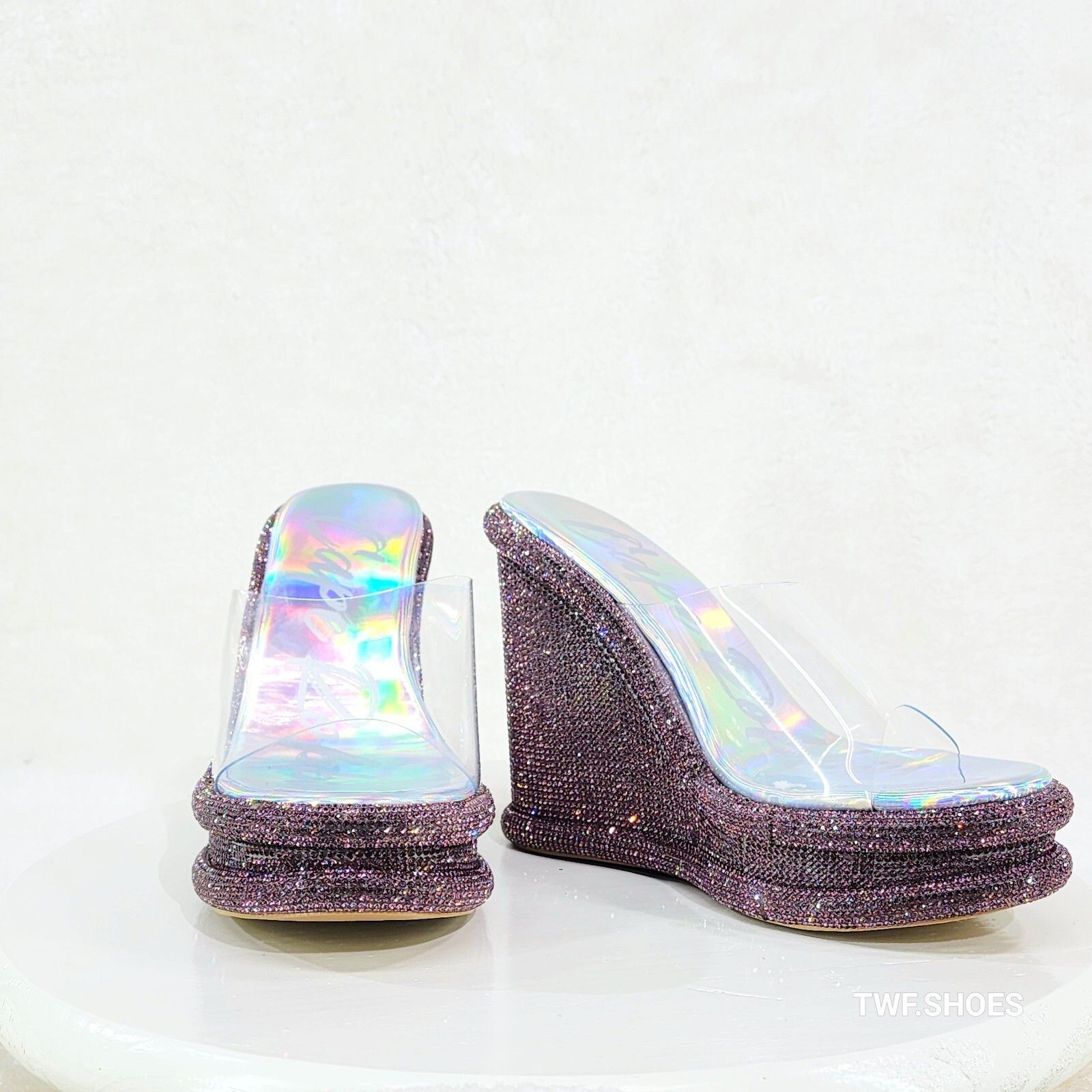 Other Zesty Purple Hologram Rhinestone Platform Wedge Heel Slip On Size US 8 / IT 38 - 4 Thumbnail