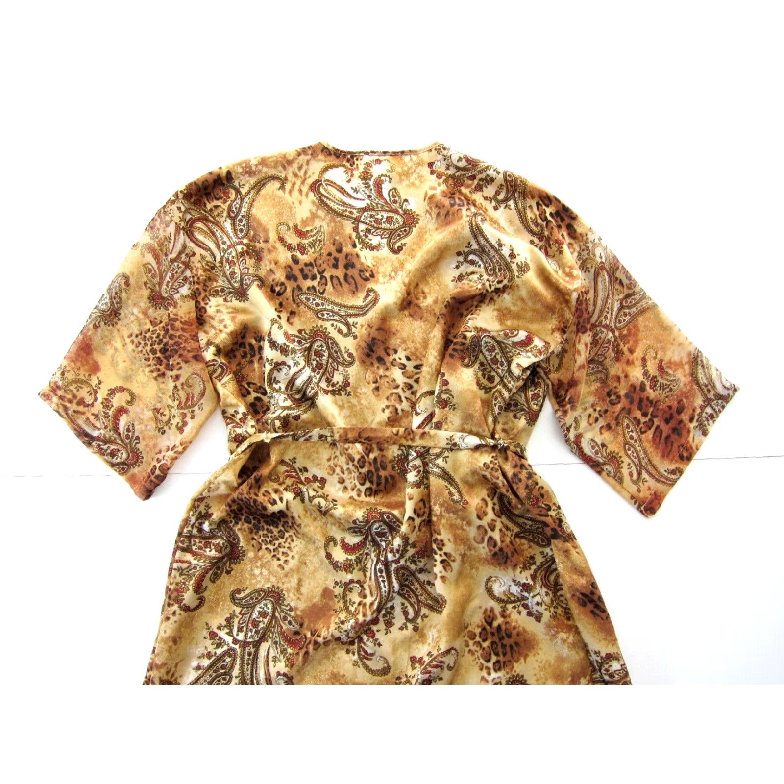 Vintage VINTAGEExpressions Silky Pink Brown Floral Cheetah Tie Short Robe Women Medium Size 32" / US 10 / IT 46 - 5 Thumbnail