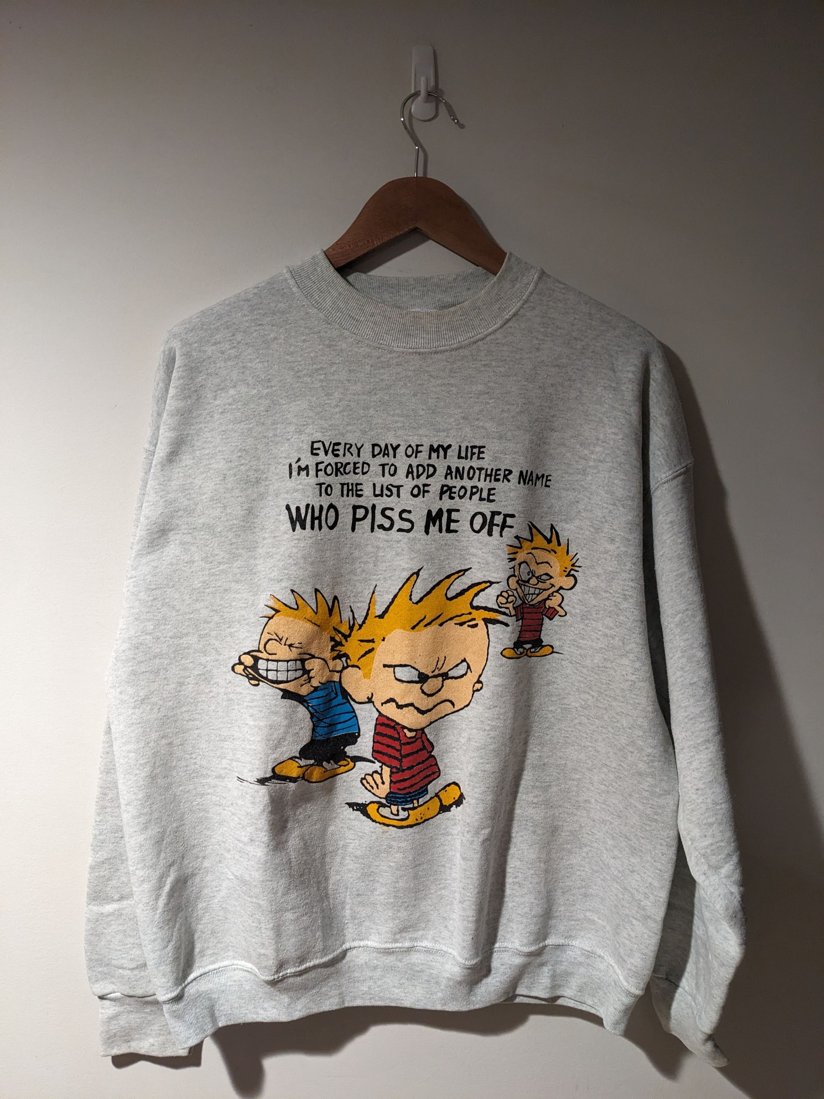 Cartoon Network × Fruit Of The Loom × Vintage Vintage 90s Calvin and Hobbes Every Day Life Sweatshirt Size US XL / EU 56 / 4 - 1 Thumbnail