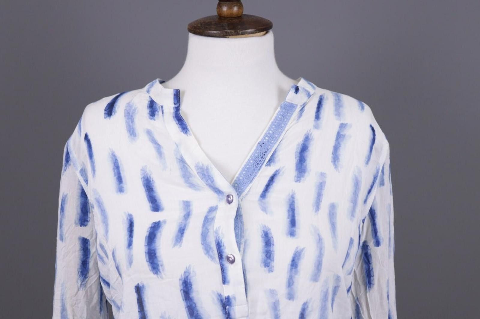 Designer Emily Van Den Bergh White Blue Henley Blouse Shirt Size 38 Size M / US 6-8 / IT 42-44 - 4 Thumbnail