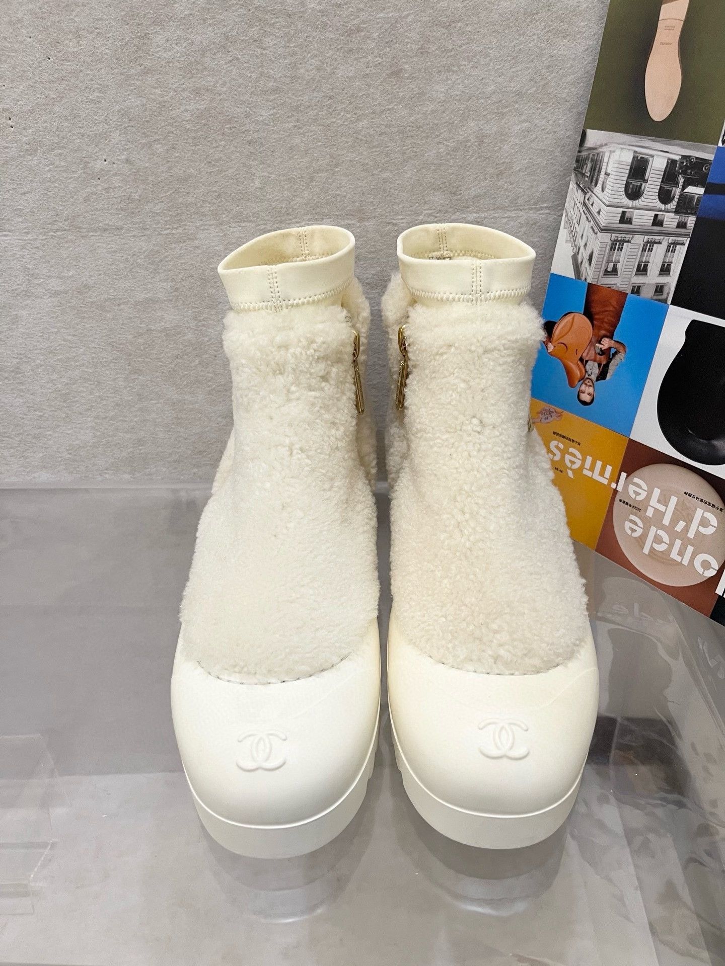 Chanel Chanel White Lamb Wool Thick Platform Short Boots Size US 6 / IT 36 - 1 Thumbnail
