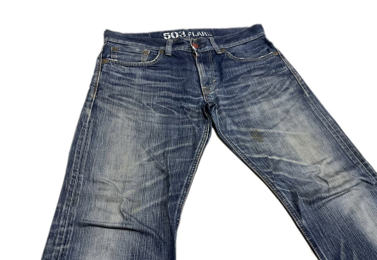 If Six Was Nine × Japanese Brand 🔥Sick Y2K Edwin 503 Flare Denim Distressed Faded Size US 36 / EU 52 - 2 Thumbnail
