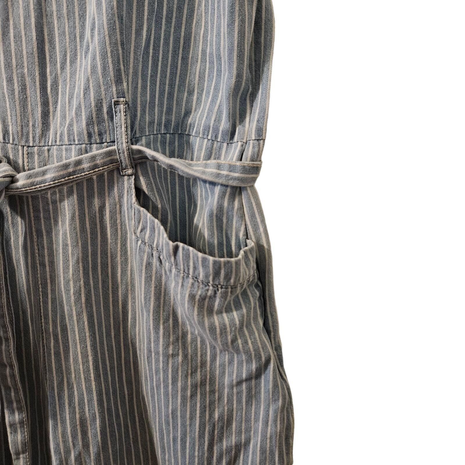 Designer Rewash Striped Denim Jumpsuit Women's Blue White Size Large Size 36" / US 14 / IT 50 - 10 Thumbnail
