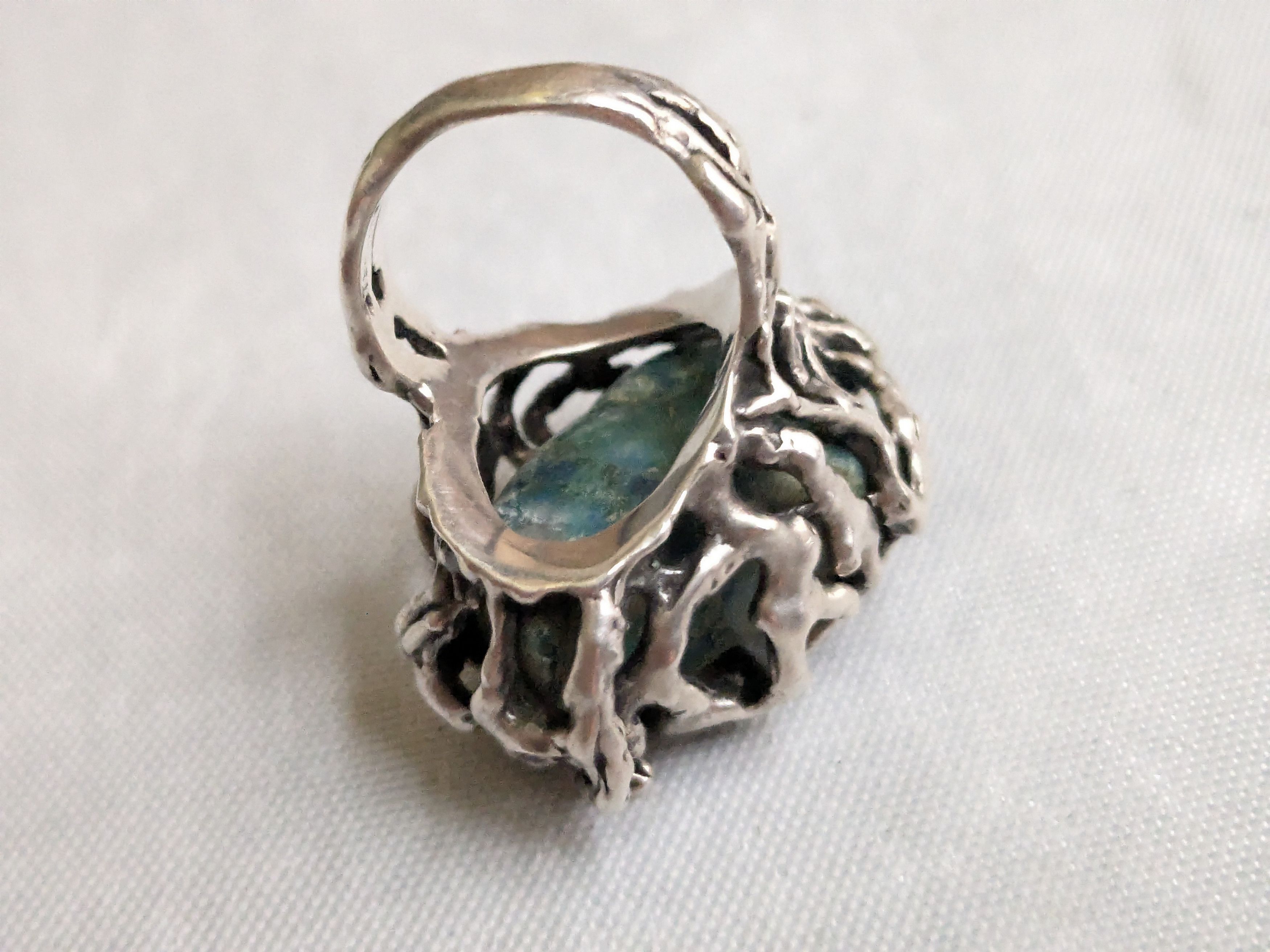 Jewelry Vintage Sterling Silver Ring Chrysocholla Brutalist 5.75 Size ONE SIZE - 10 Thumbnail