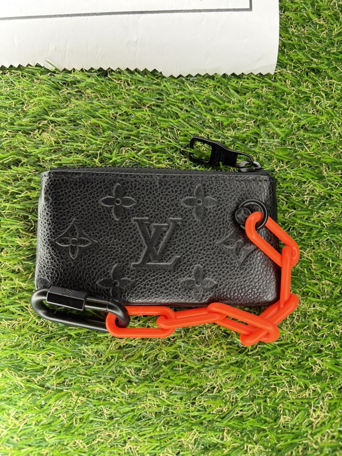 Louis Vuitton GRAIL🦄📜LV X Virgil Black Leather Orange Chain Coin/Key Pouch Size ONE SIZE - 3 Thumbnail