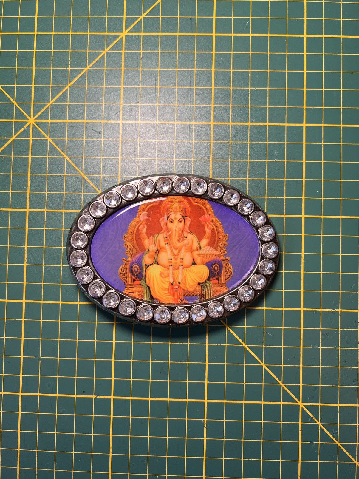 Vintage Xl rhinestone Iced out “Lord Ganesha” artisanal Belt Buckle Size ONE SIZE - 4 Thumbnail