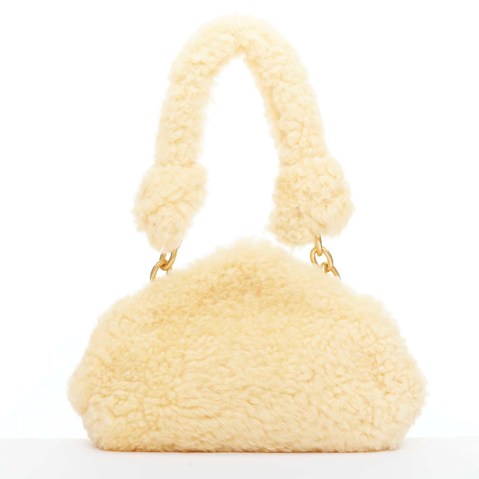 Bottega Veneta BOTTEGA VENETA Sherpa Teddy Gold yellow shearling fur chain underarm shoulder bag Size ONE SIZE - 1 Thumbnail