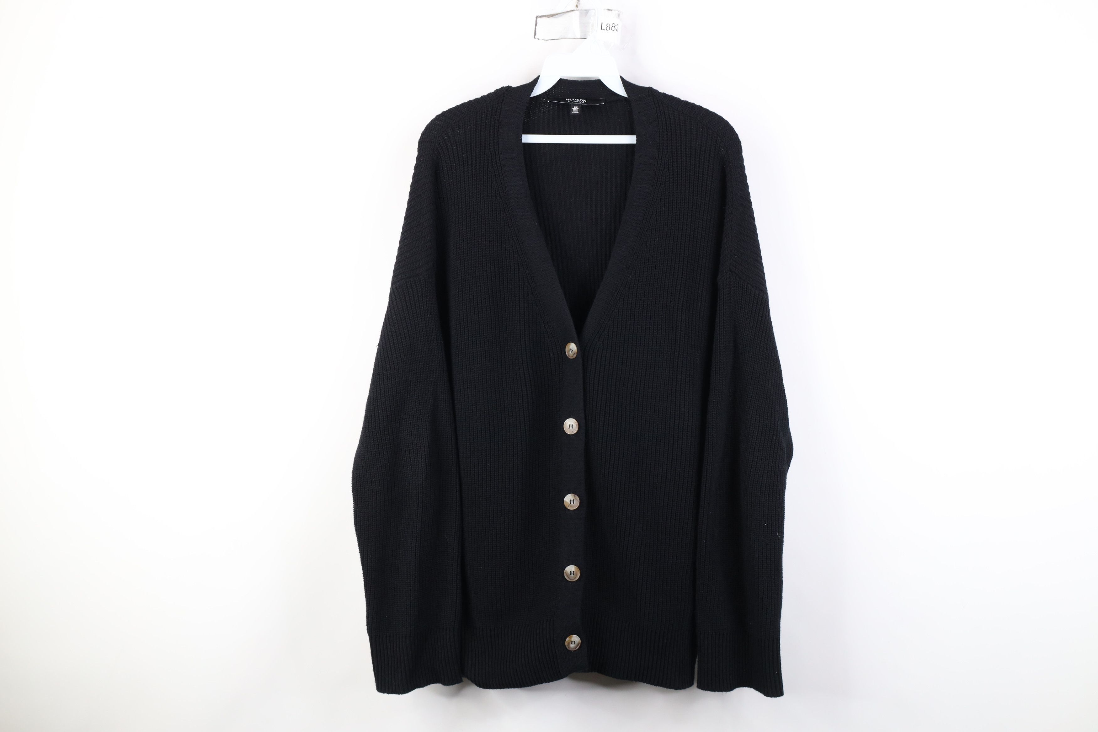 Vintage Hudson Jeans Blank Chunky Ribbed Knit Cardigan Sweater Black Size L / US 10 / IT 46 - 1 Thumbnail