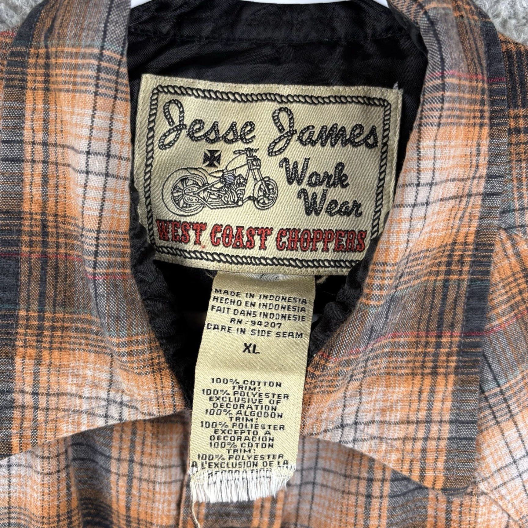West Coast Choppers Jesse James West Coast Choppers Shirt Mens XL Plaid Flannel Western Pearl Snap Size US XL / EU 56 / 4 - 3 Thumbnail