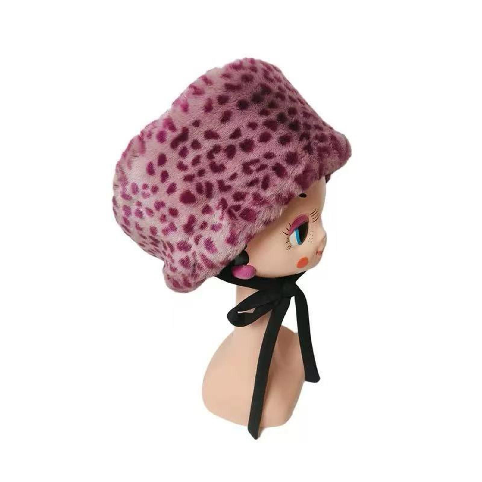 Japanese Brand Y2K Pink Leopard Faux Fur Hat Kawaii Harajuku Style Size ONE SIZE - 4 Thumbnail