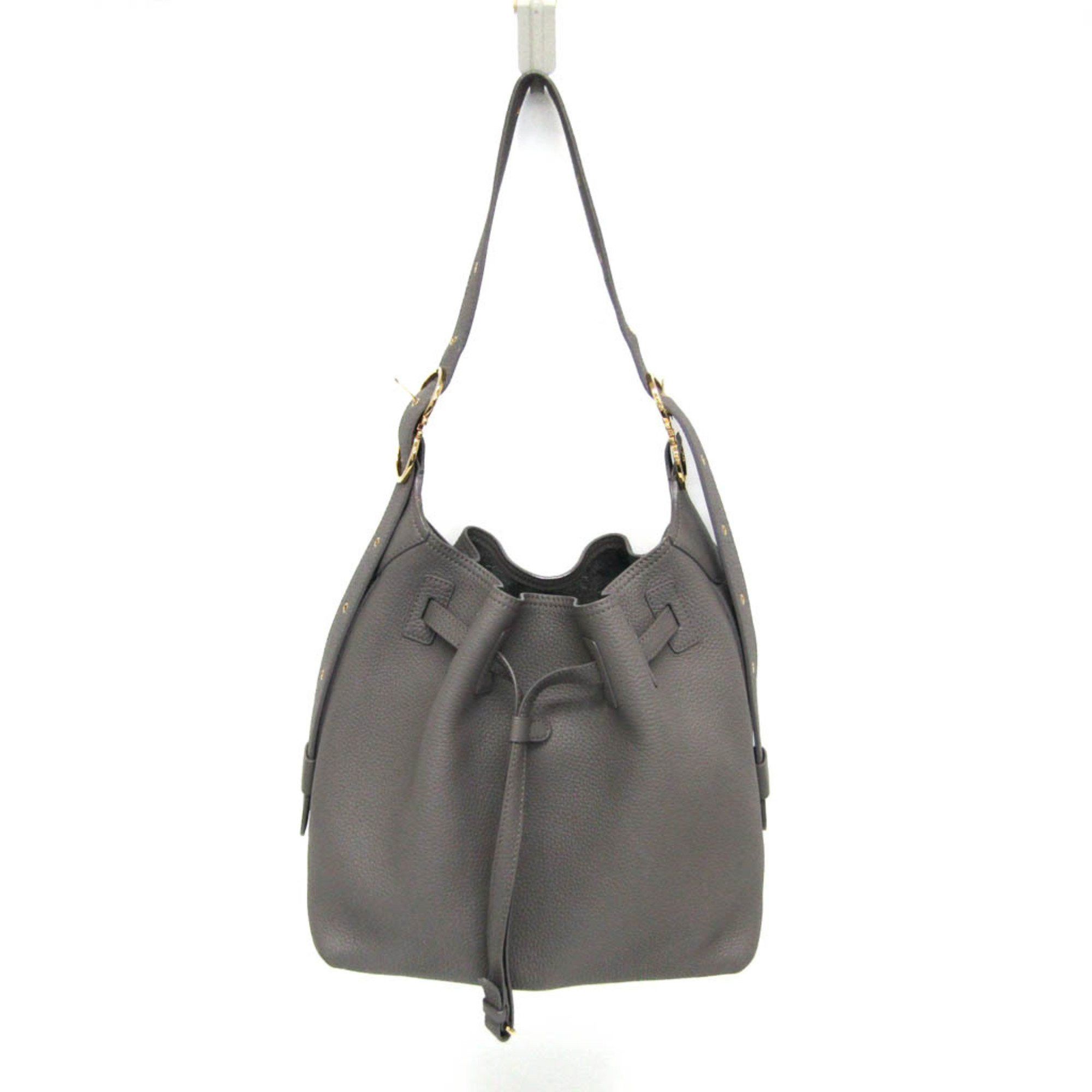 Salvatore Ferragamo Salvatore Ferragamo Drawstring Bag AU-21 G586 Women's Leather Shoulder Bag Gray Size ONE SIZE - 1 Thumbnail