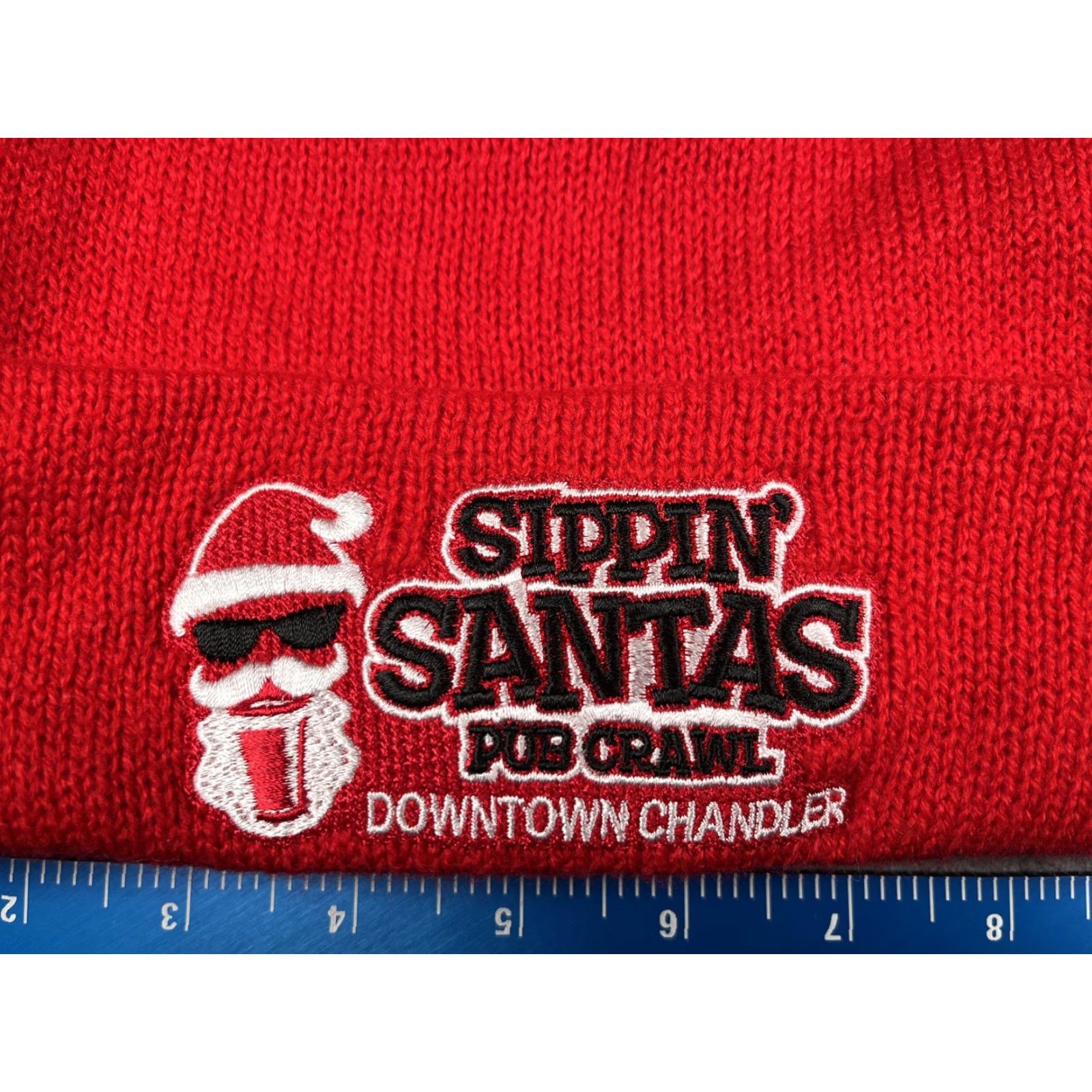 Vintage Sport-Tek Beanie Mens Red Knit One Size Sippin Santas Pub Crawl Embroidered Logo Winter Christmas Hat Size ONE SIZE - 2 Thumbnail