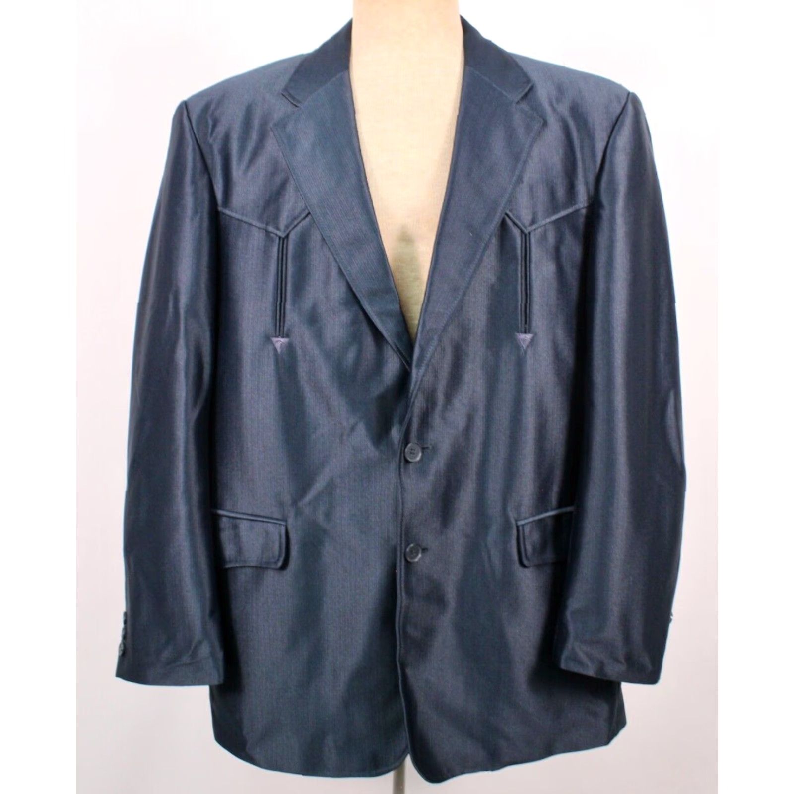 Vintage MENS VTG 2 PC Dark Blue Polyester Western Leisure Suit W Tie Sz 46 1970s Style Size 46R - 5 Thumbnail