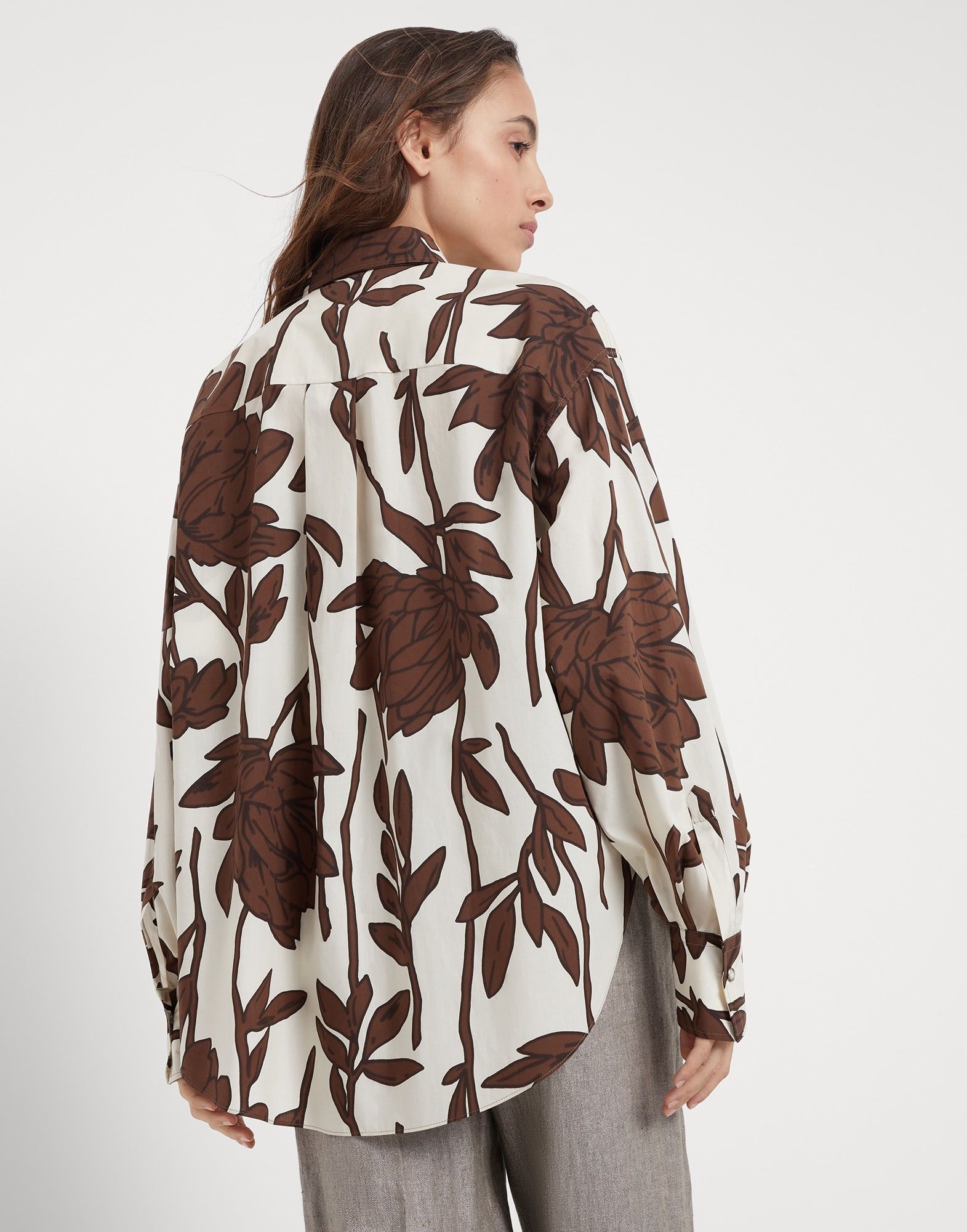 Brunello Cucinelli o1y0725 Floral-print Shirt in Dark Brown/Beige Size S / US 4 / IT 40 - 4 Thumbnail