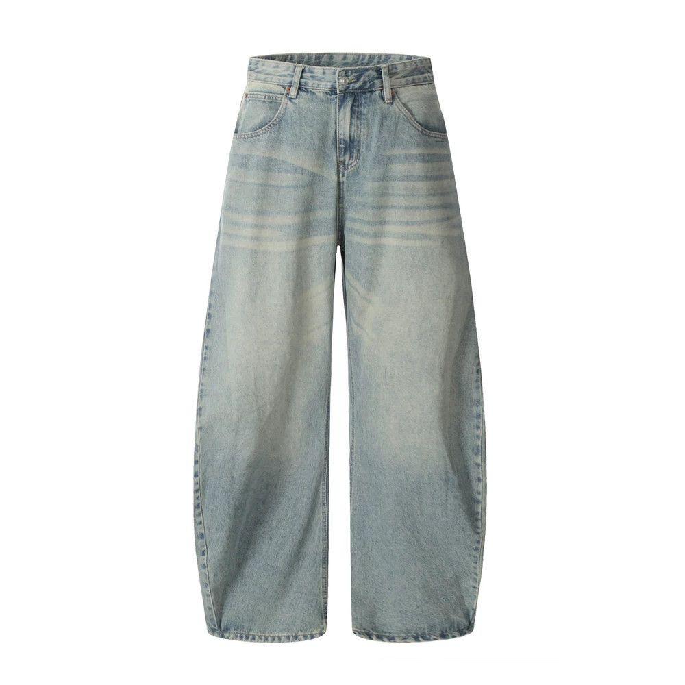 Men's street loose washed simple versatile scimitar jeans