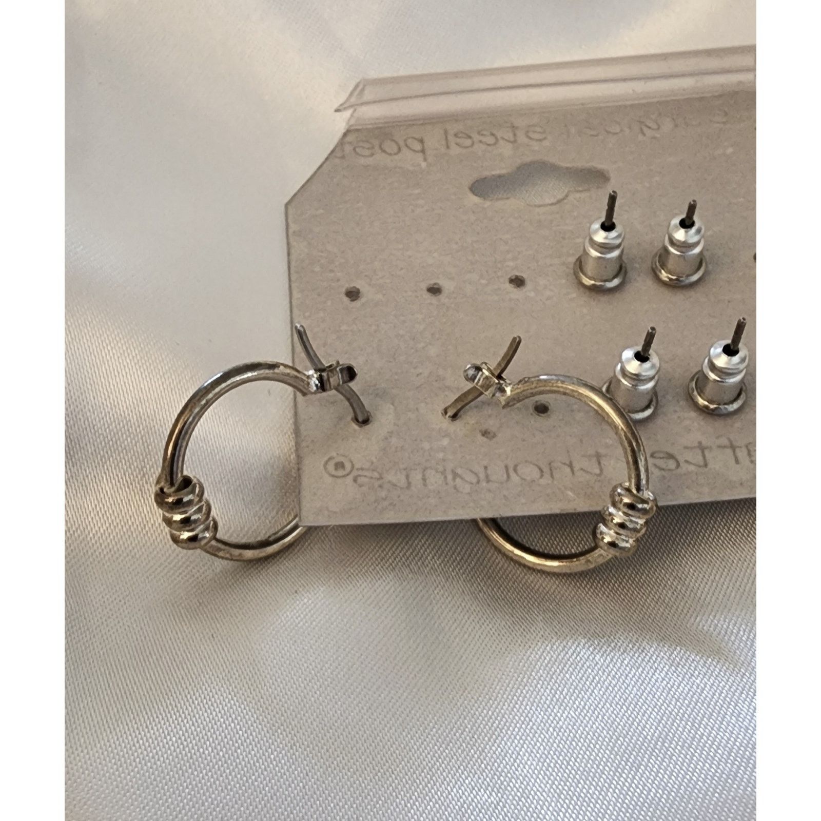 Other Three pair stainless steel earrings shamrock, flowers, hoops Size ONE SIZE - 3 Thumbnail
