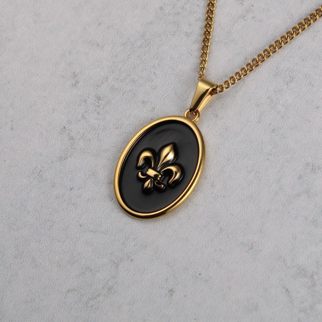 Jewelry Gold Enamel Fleur De Lis Pendant Chain Necklace Size ONE SIZE - 1 Thumbnail