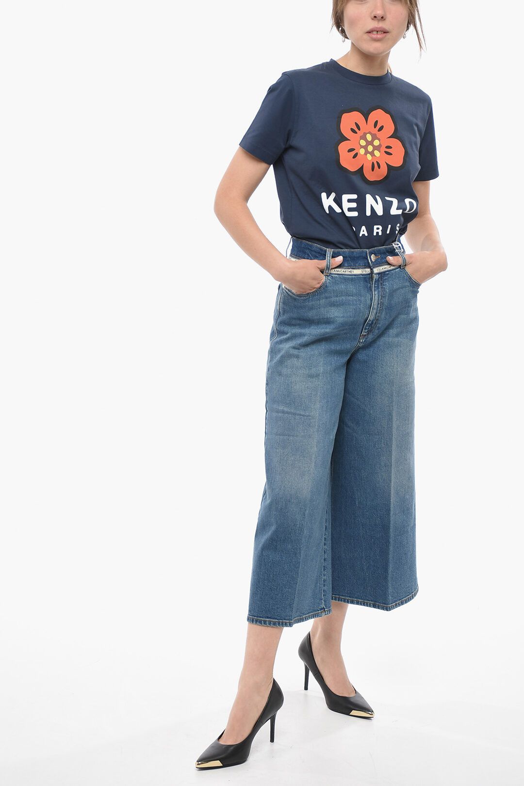 Stella McCartney og1mm0824 Cropped Fit Gaucho Denims With Logoed in Blue Size 28" / US 6 / IT 42 - 4 Thumbnail