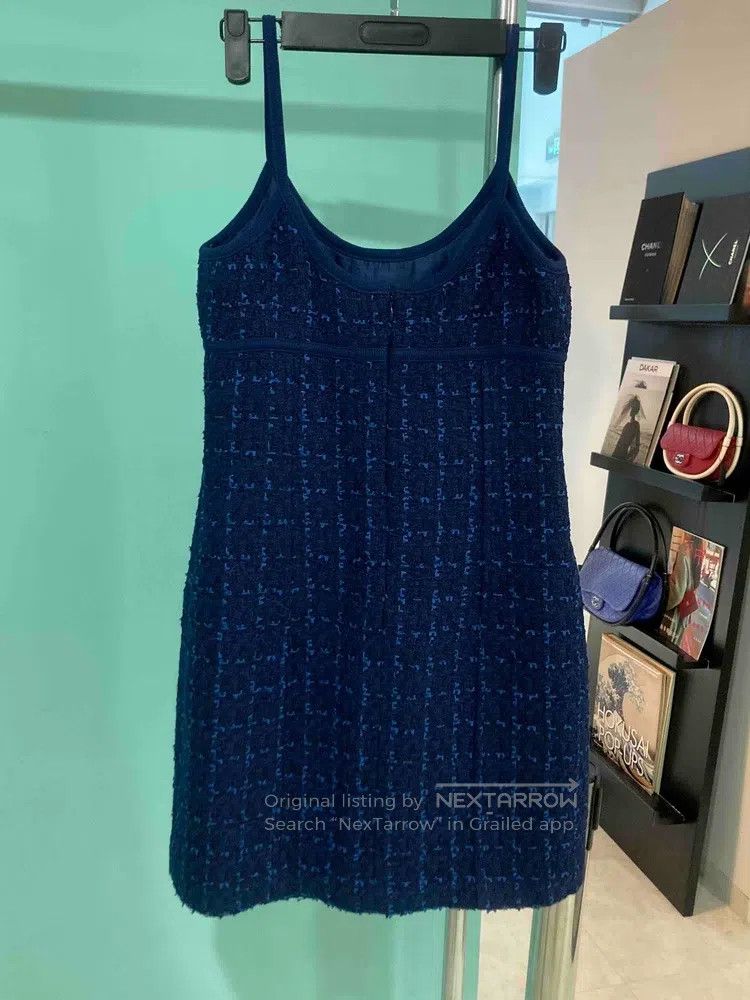 Chanel Chanel 24 years old dark blue tweed strap dress Size XS / US 0-2 / IT 36-38 - 2 Thumbnail