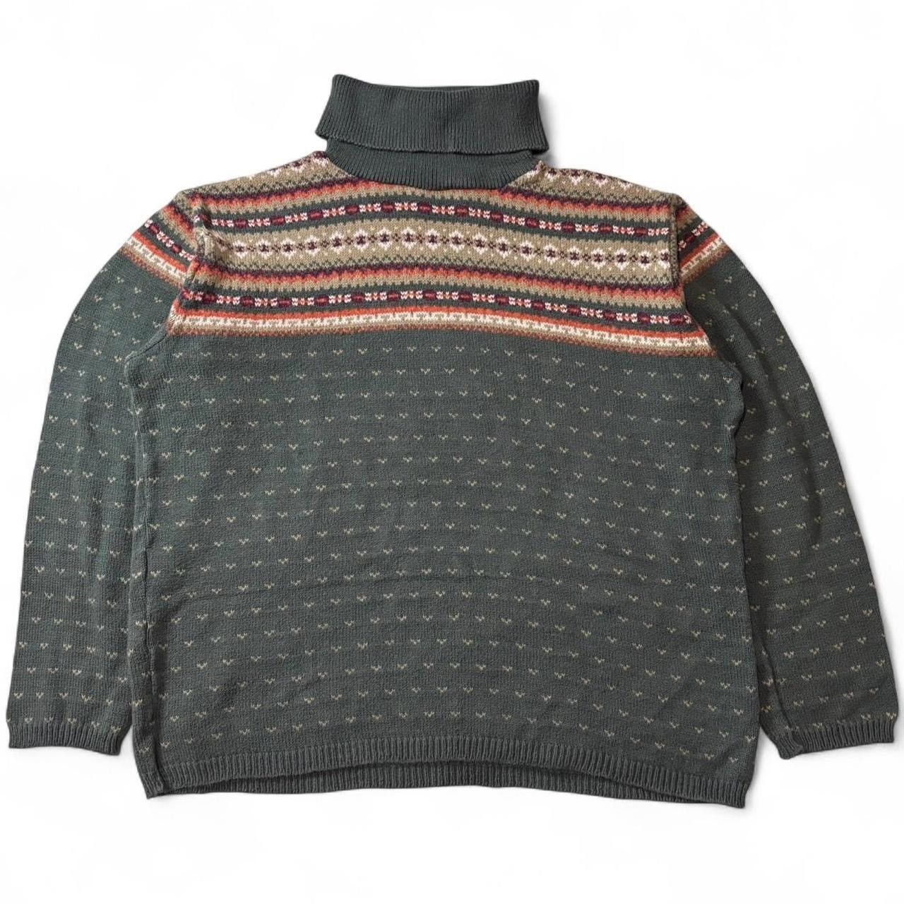 Eddie Bauer Vintage Eddie Bauer Patterned Green Boxy Turtleneck Sweater Size US S / EU 44-46 / 1 - 1 Thumbnail