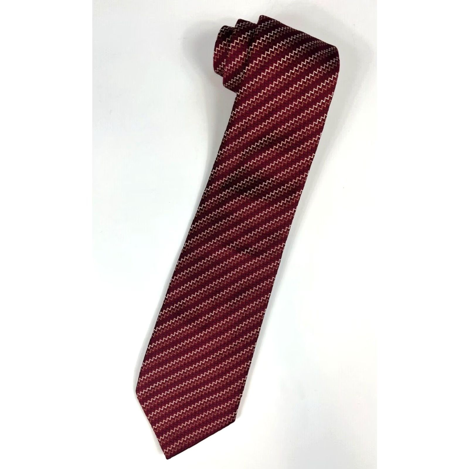 Pinko Thomas Pink Men’s Luxury Silk Tie Zig Zag Maroon 58" Wide 3 5/8" Classic Length Adjustable N/A Size ONE SIZE - 2 Thumbnail