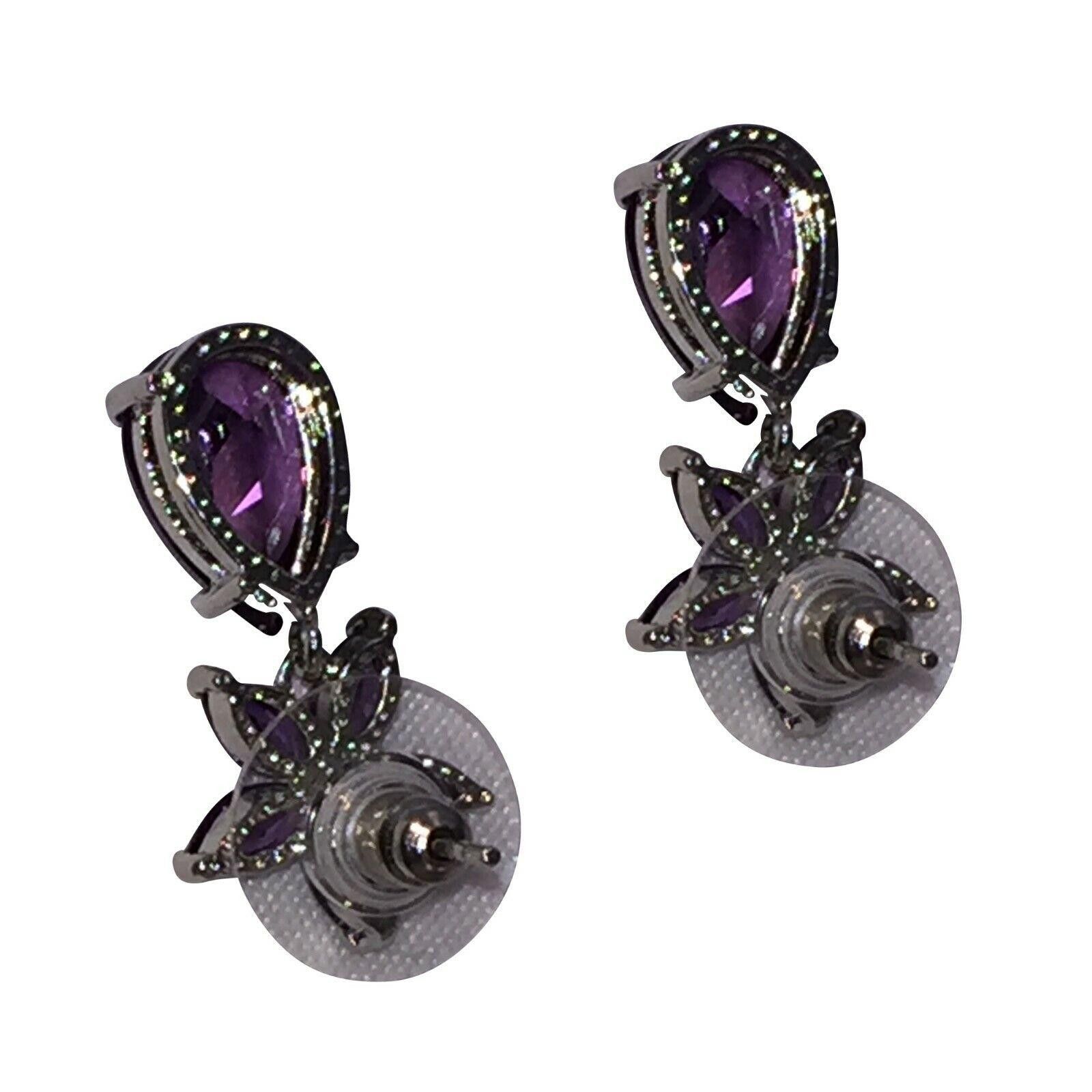 Designer Purple Faceted Crystal Earrings with White Chrome Plating Size ONE SIZE - 3 Thumbnail