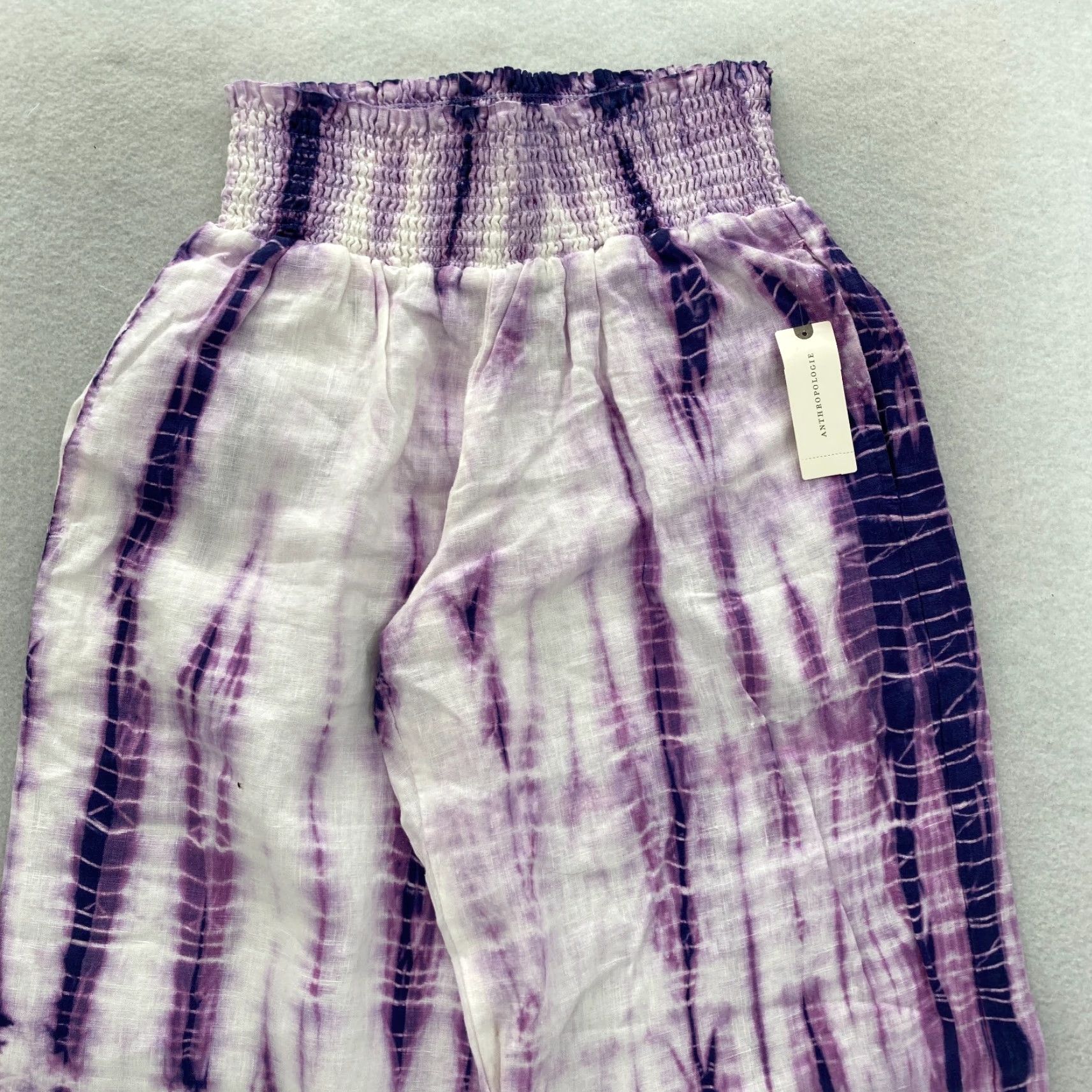 Anthropologie Cloth & Stone X Anthropologie Wide Leg Pants Women's Small Purple Tie Dye Linen Size 42" / US 20 - 2 Thumbnail