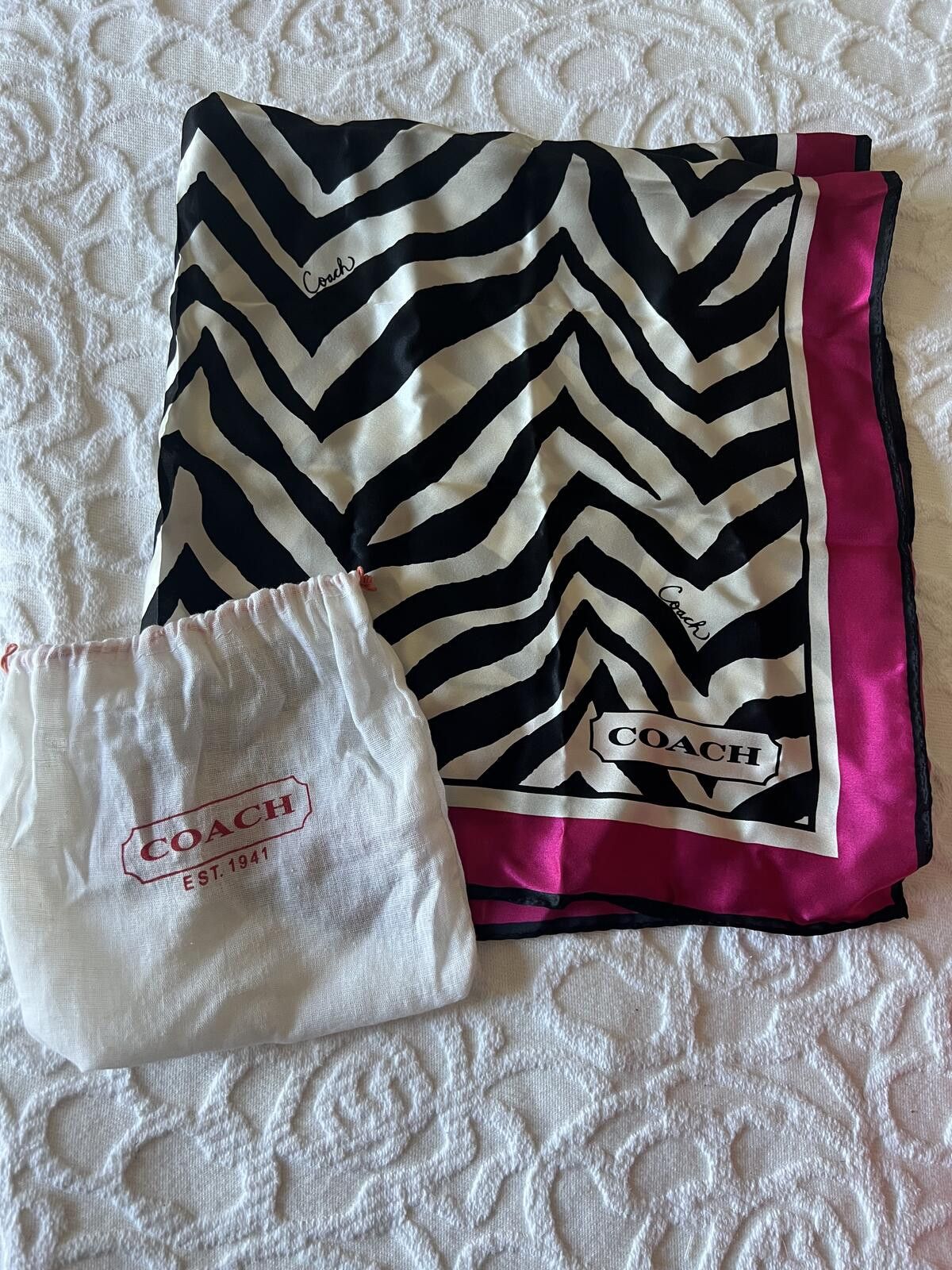 Coach Coach Zebra Print Silk Scarf with Magenta Border & Dust Bag Size ONE SIZE - 4 Thumbnail