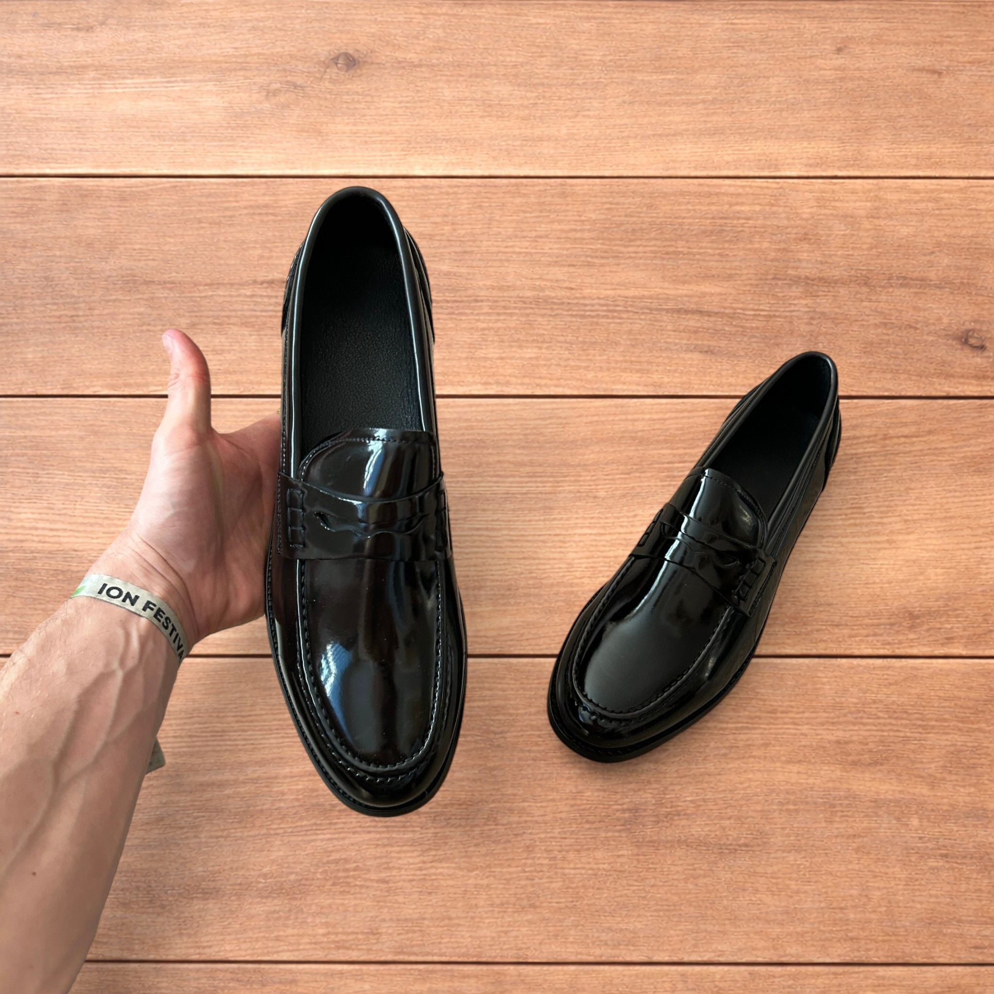 Japanese Brand Lovely faux leather penny dress loafers shoes in black. Size US 11 / EU 44 - 7 Thumbnail